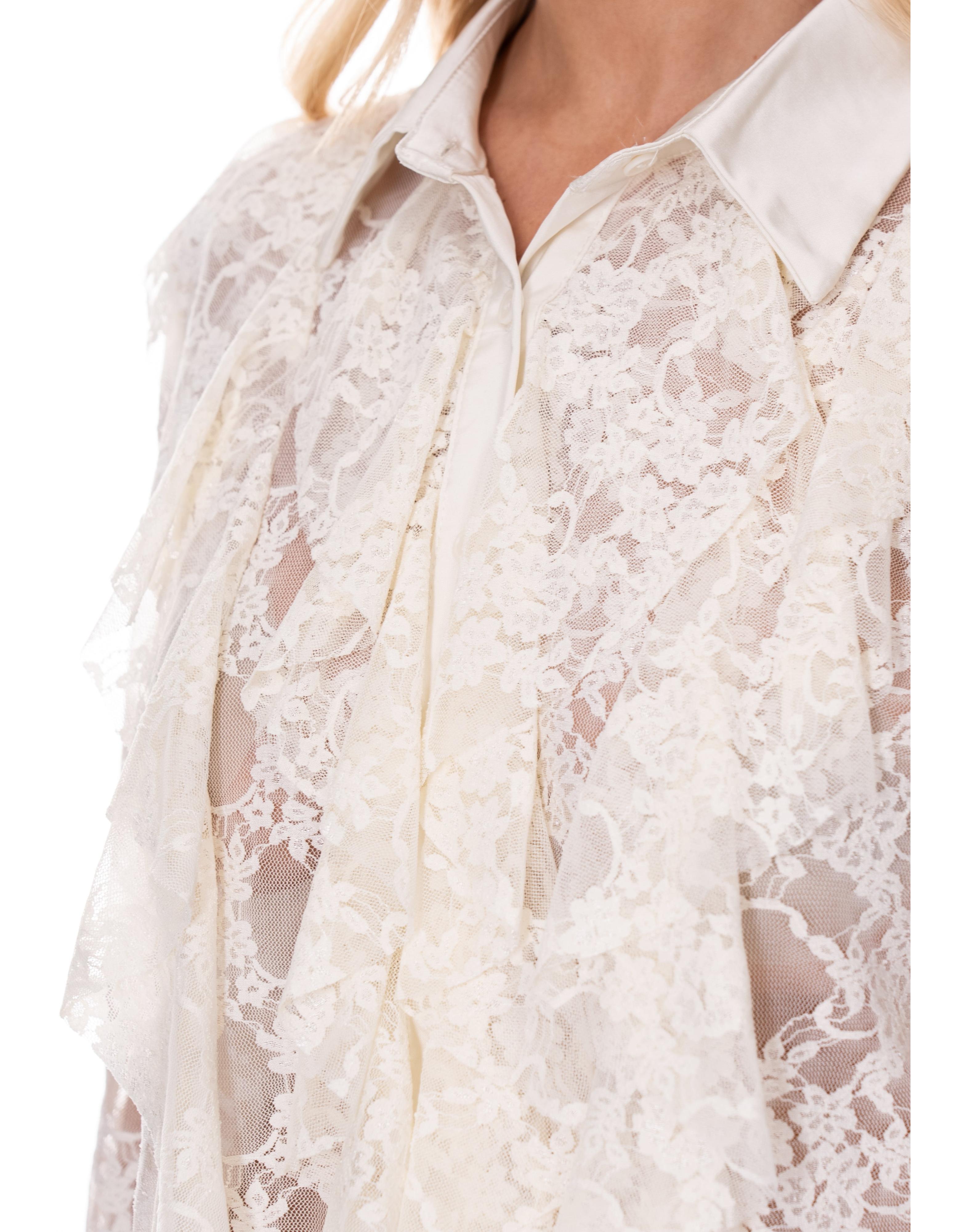 Lace Ruffle Long Sleeve Top - Yellow
