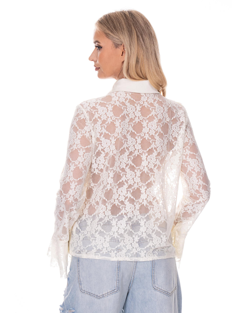 Lace Ruffle Long Sleeve Top - Yellow