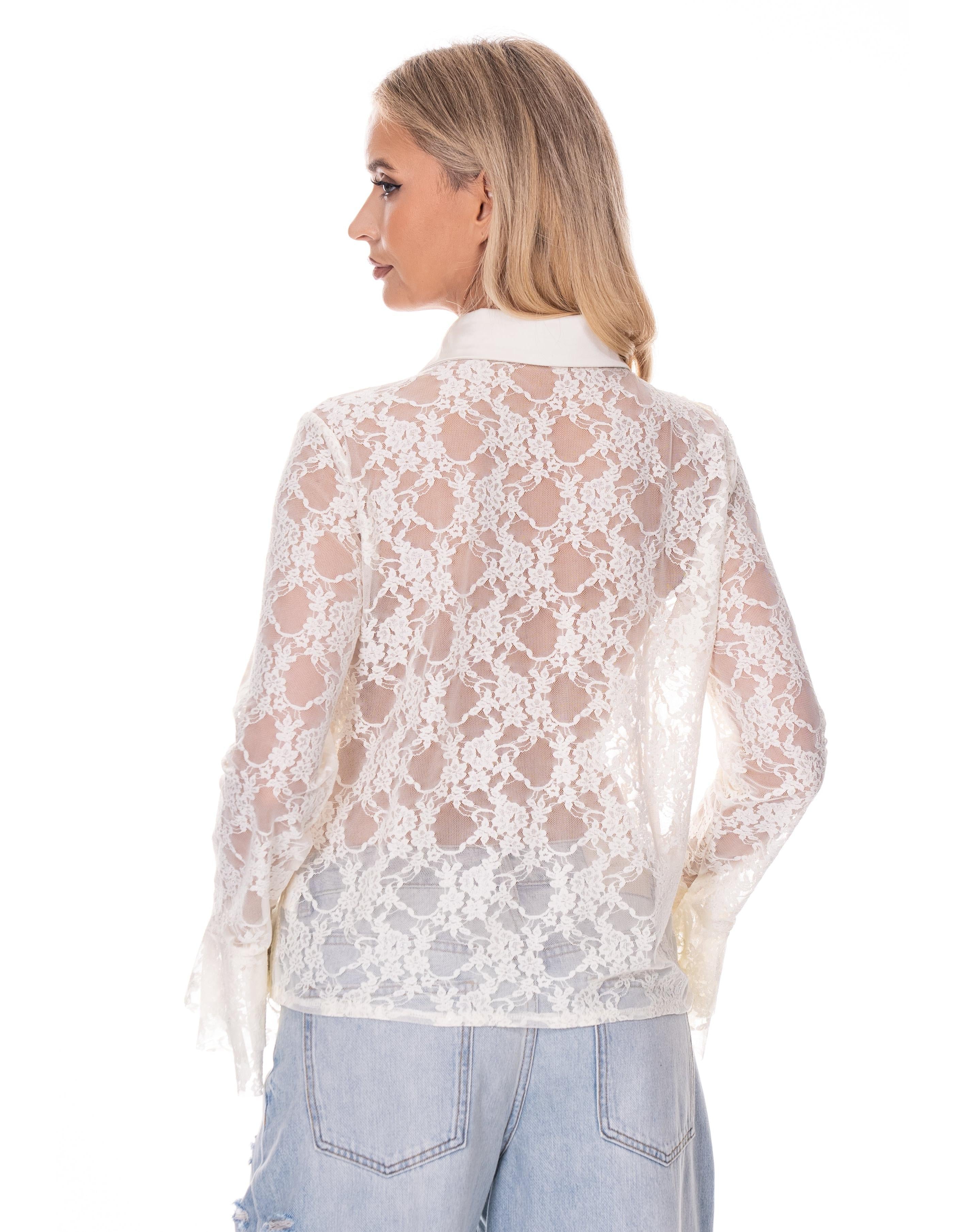 Lace Ruffle Long Sleeve Top - Yellow