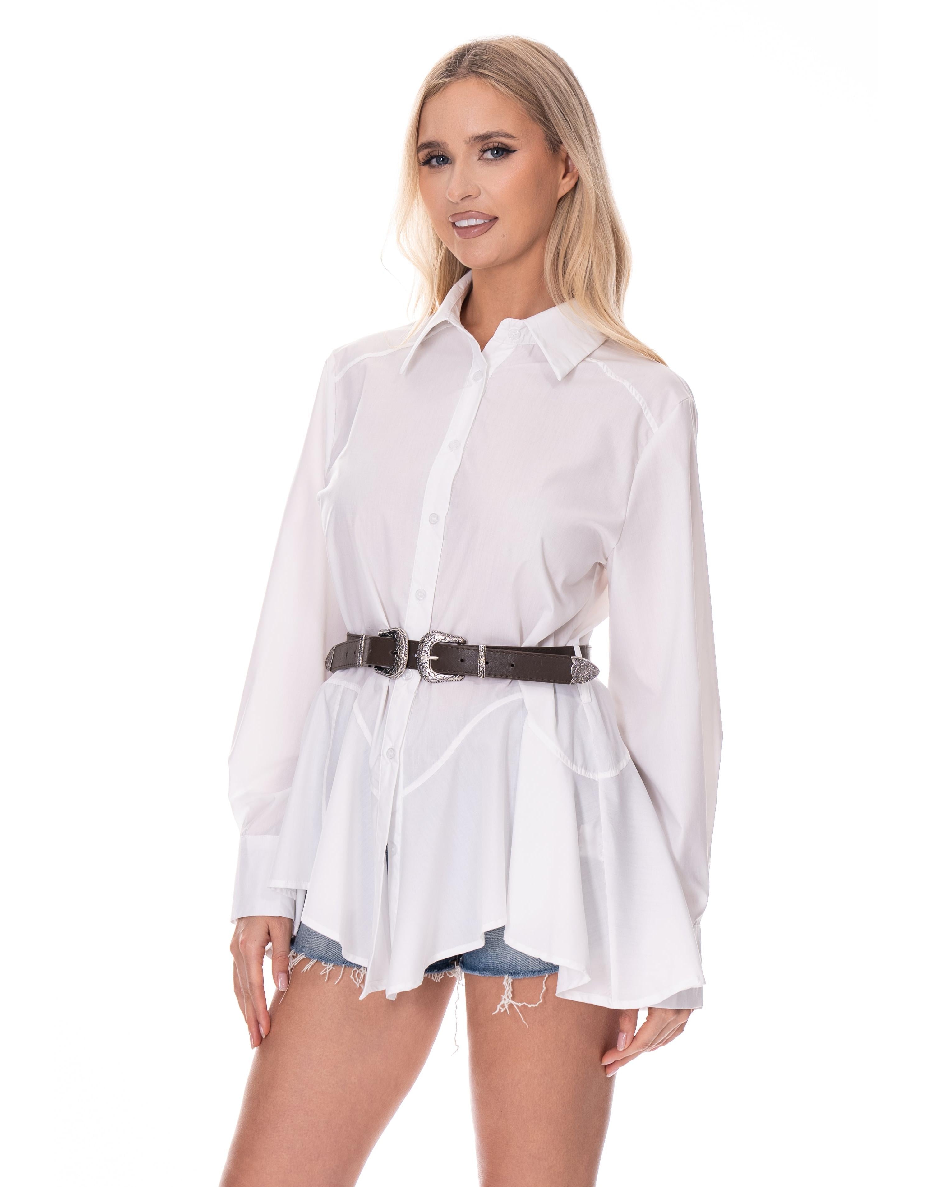 White Button-Down Flowy Blouse - White