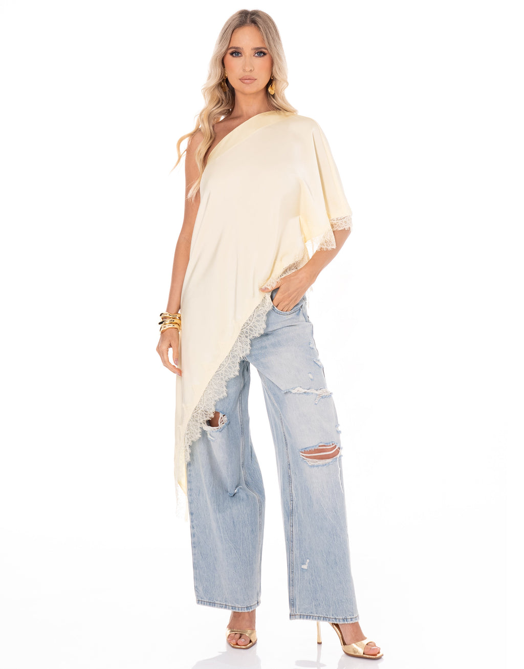 Asymmetric Lace-Trim Tank - Yellow