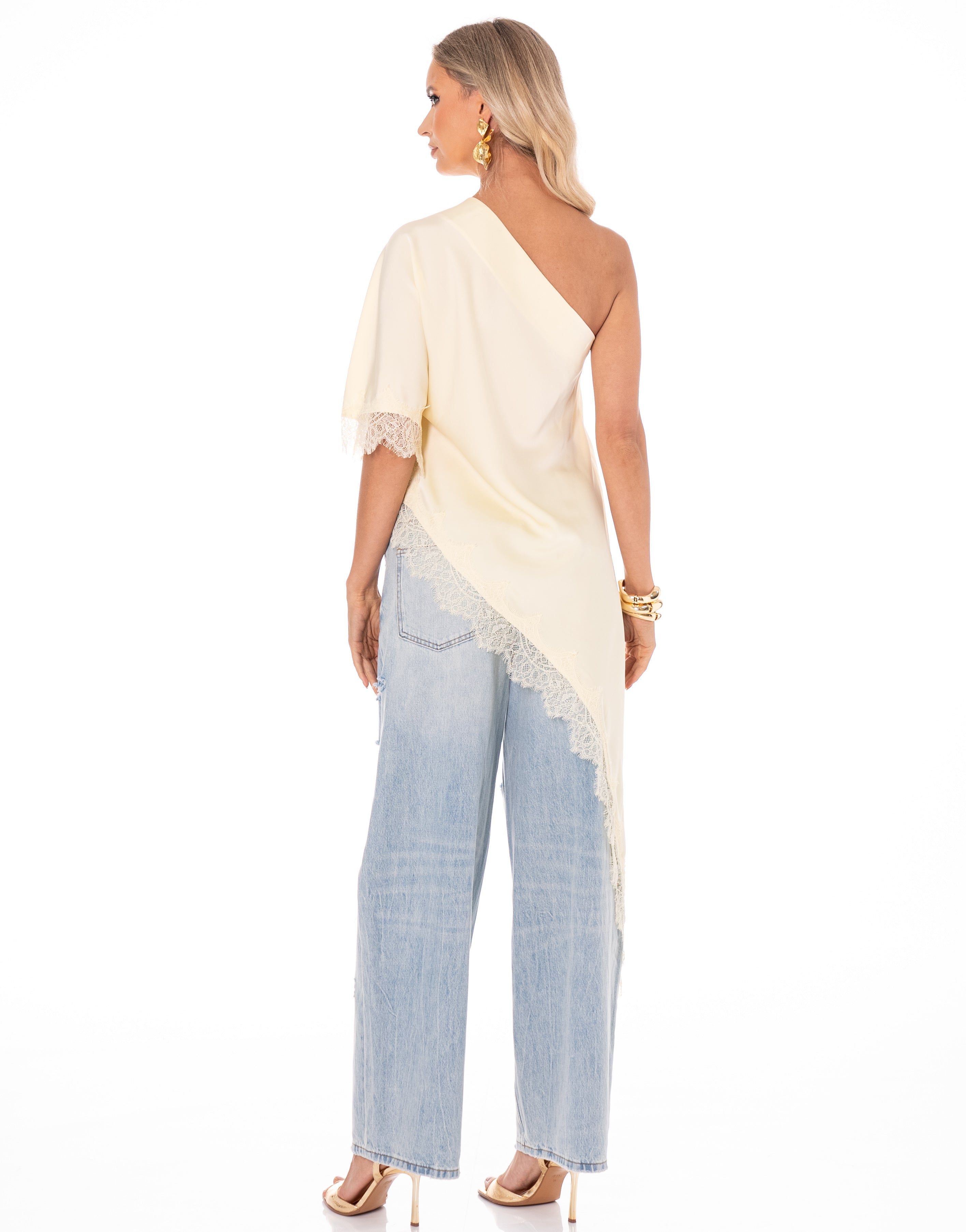 Asymmetric Lace-Trim Tank - Yellow