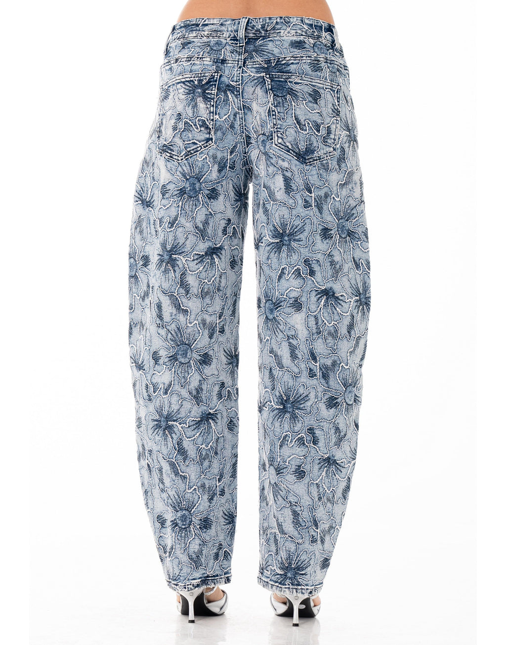 Floral Embroidered Wide-Leg Jeans - Denim