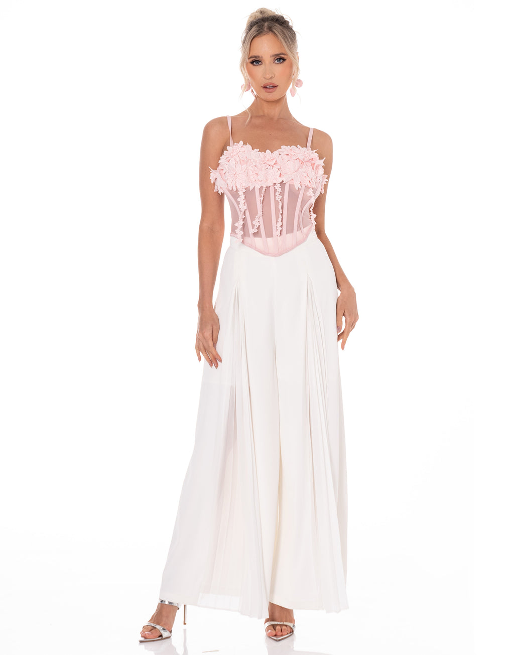 Pink Floral Corset Tank Top - White