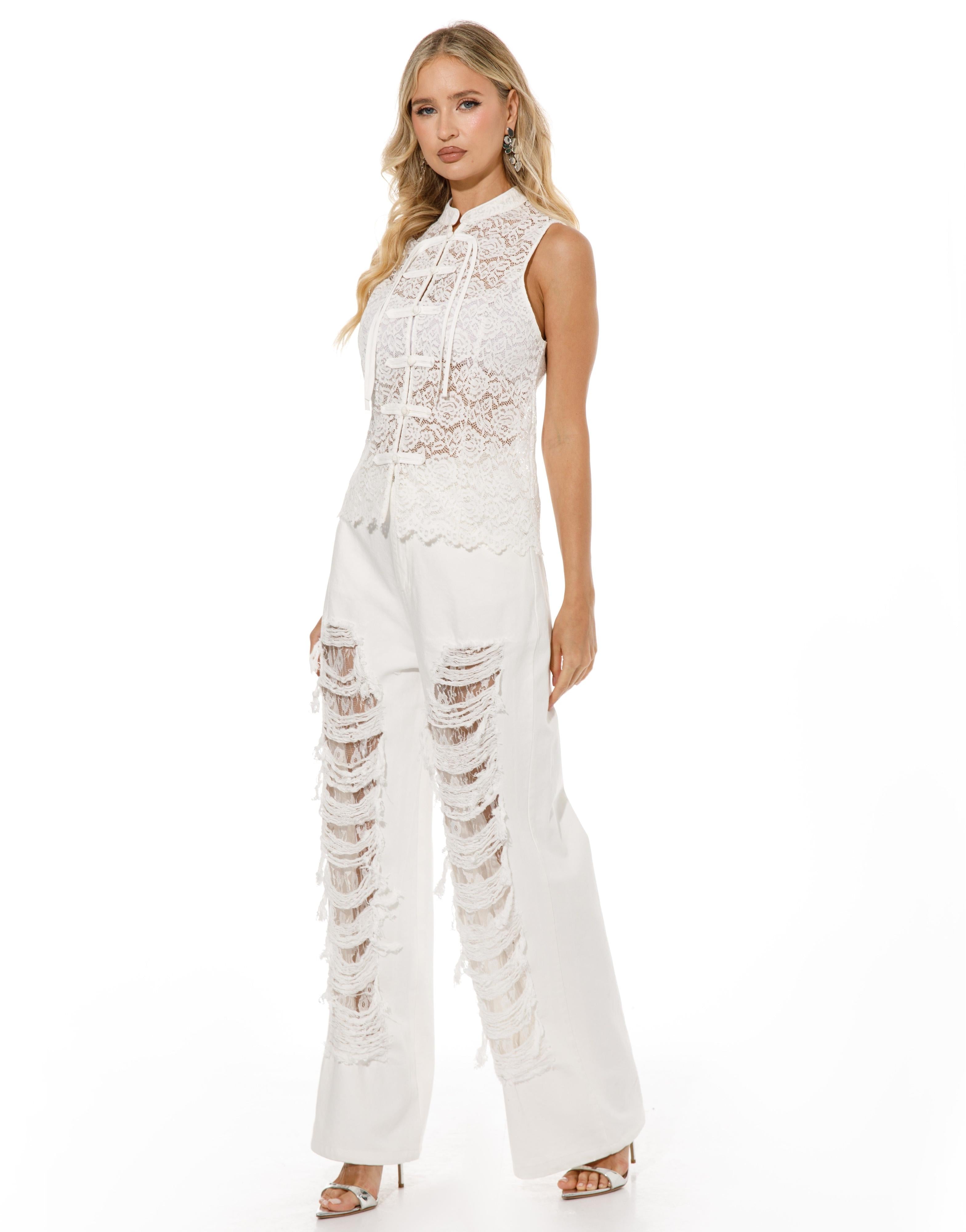 Lace Sleeveless Top - White