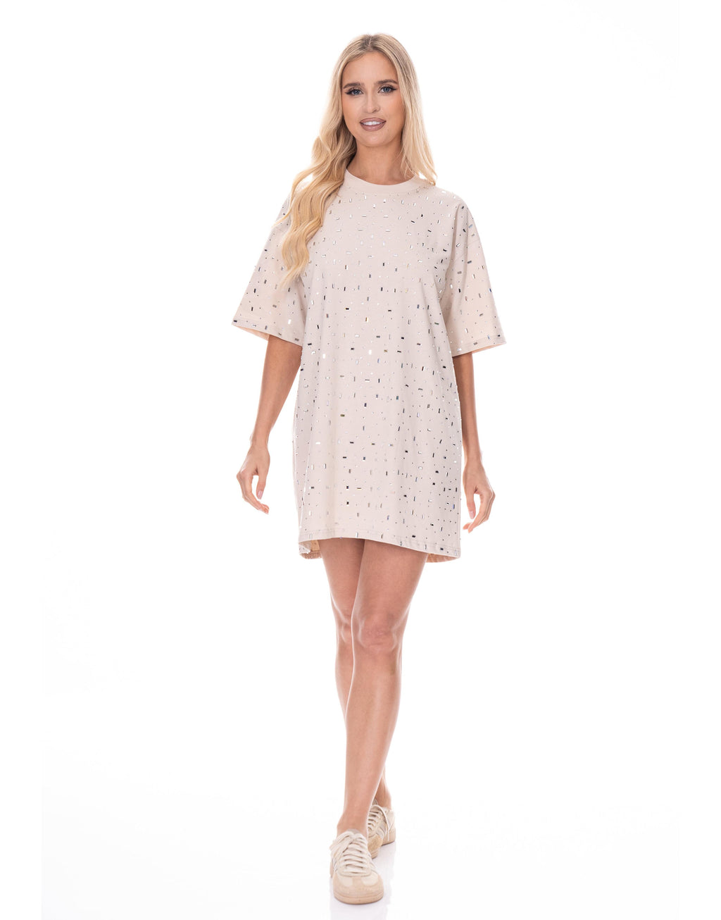 Pink Mini T-Shirt Dress - Beige