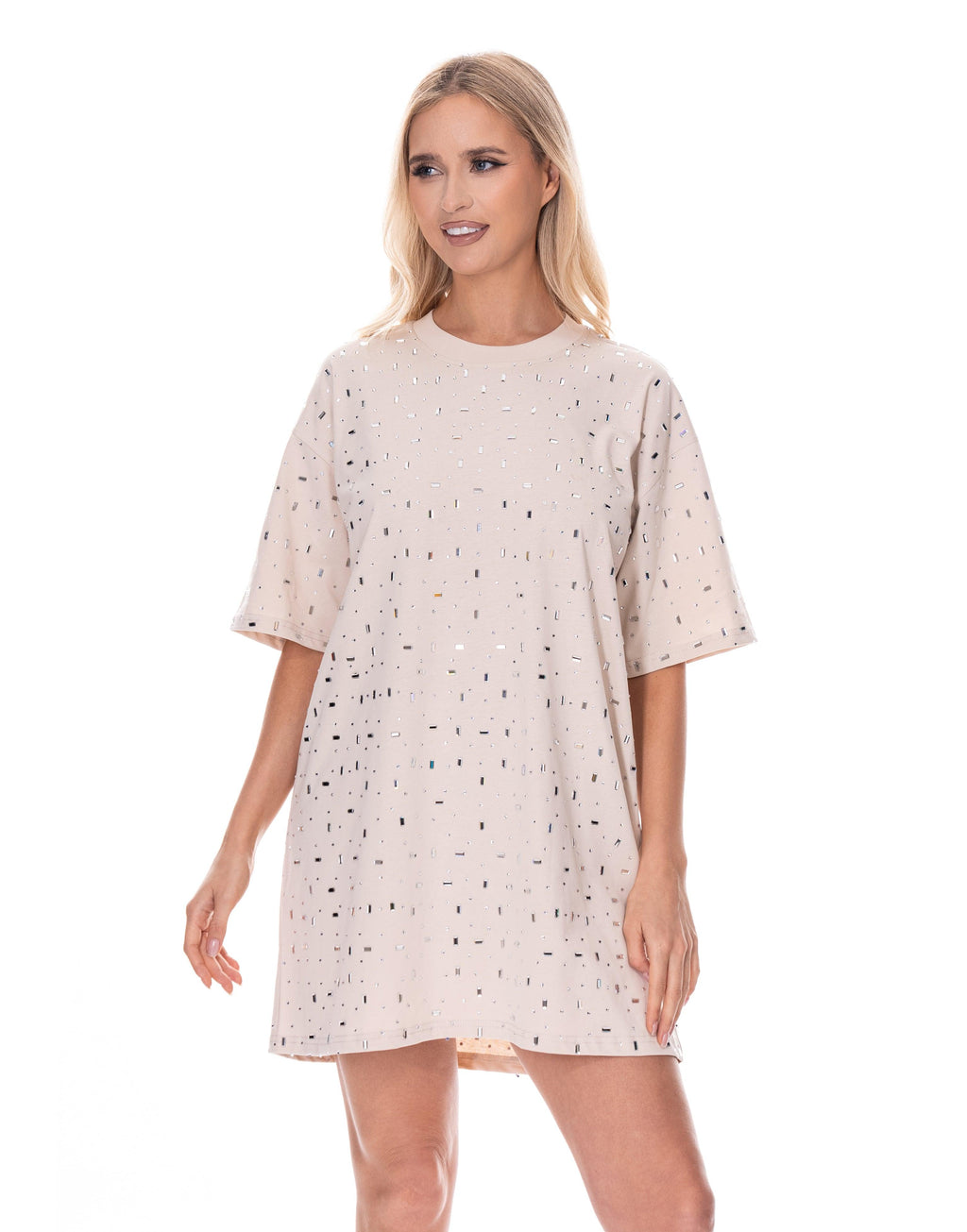 Pink Mini T-Shirt Dress - Beige
