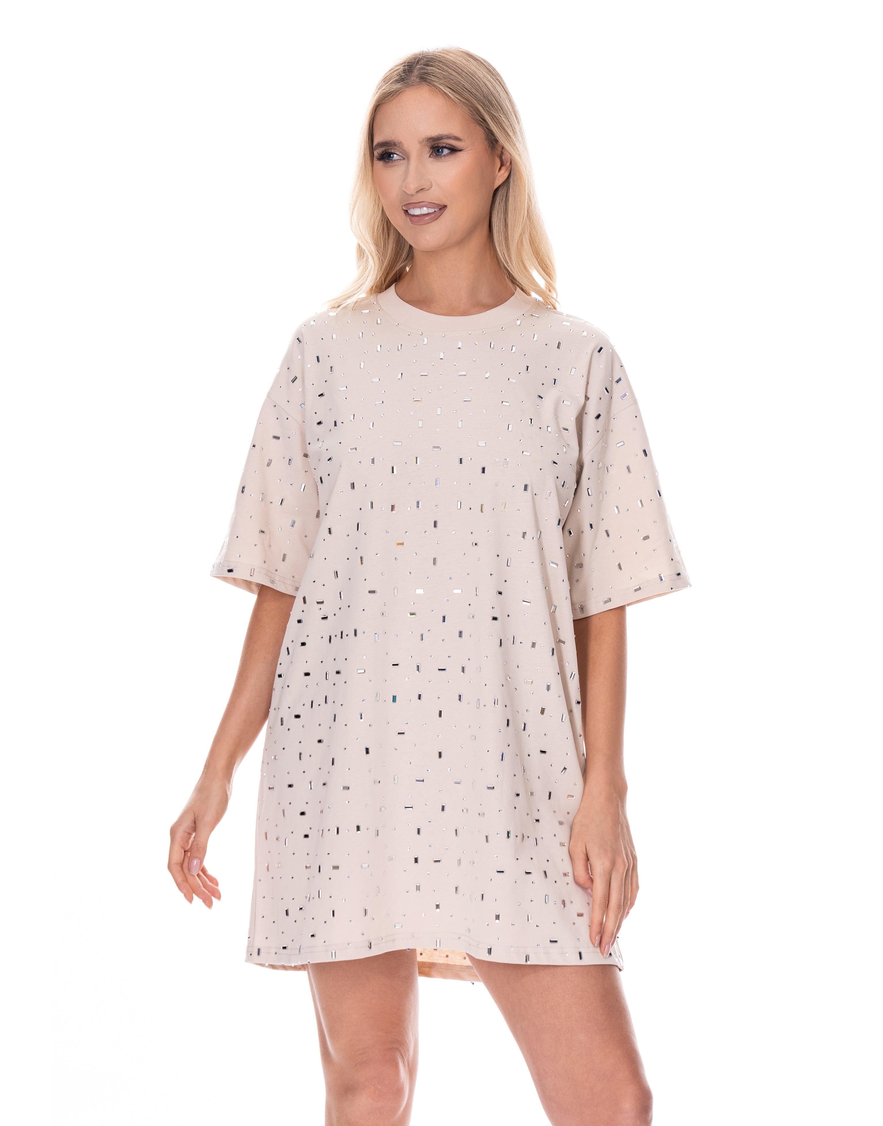 Pink Mini T-Shirt Dress - Beige