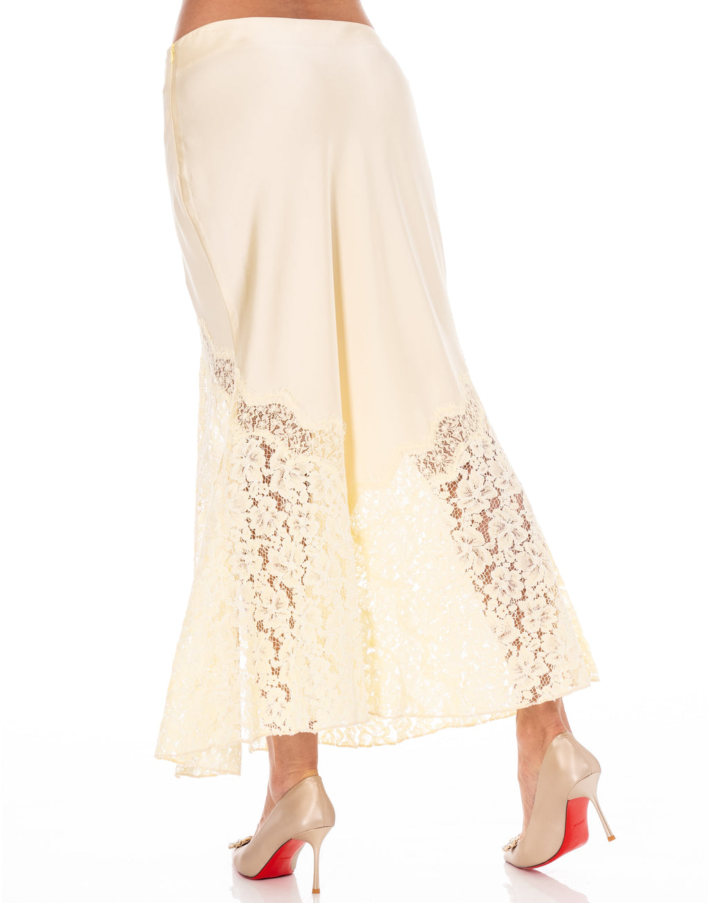 Lace Overlay Midi Skirt - Yellow