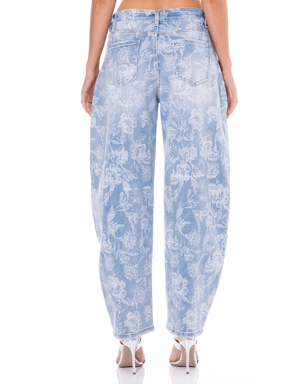 Floral Wide-Leg Denim Jeans - Denim