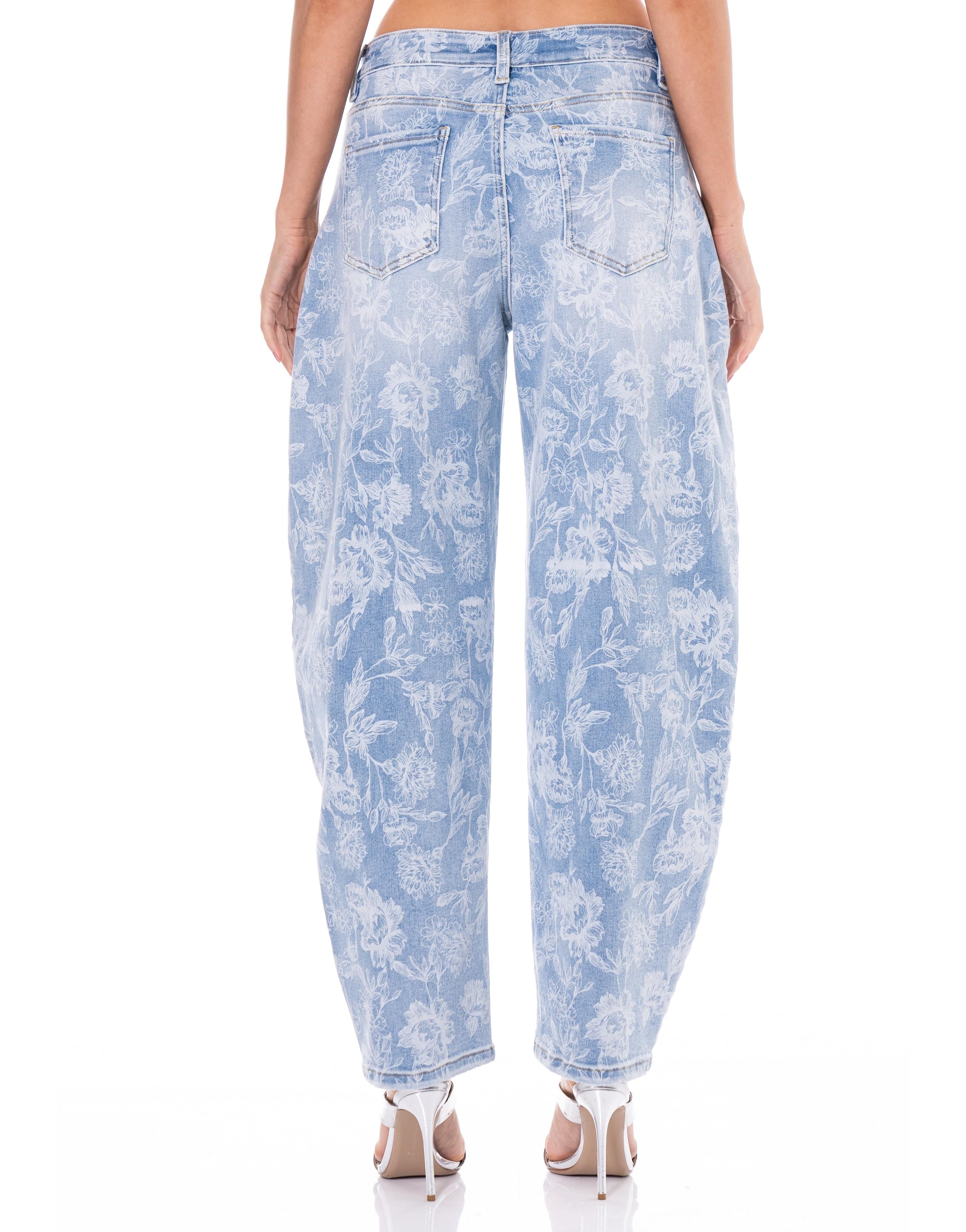 Floral Wide-Leg Denim Jeans - Denim
