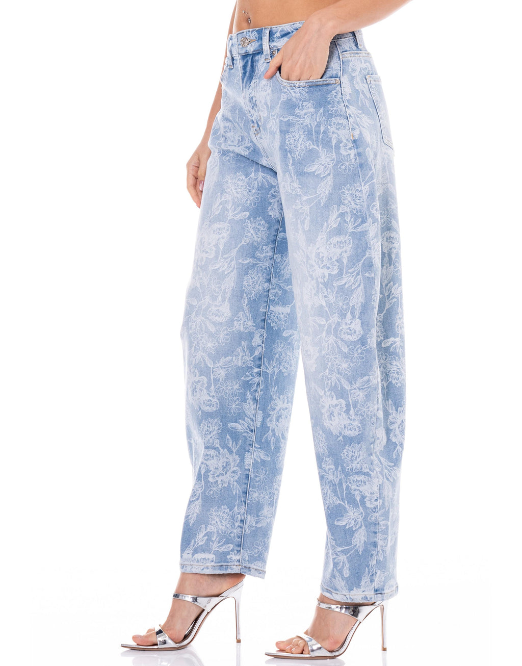 Floral Wide-Leg Denim Jeans - Denim