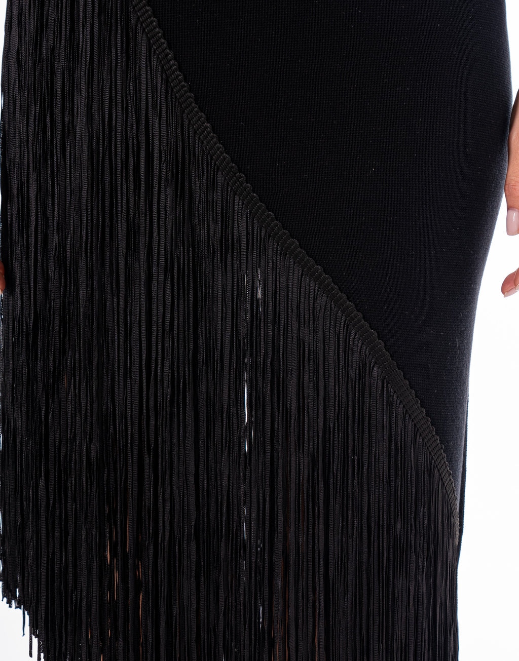 Beige Fringe Midi Dress - Black
