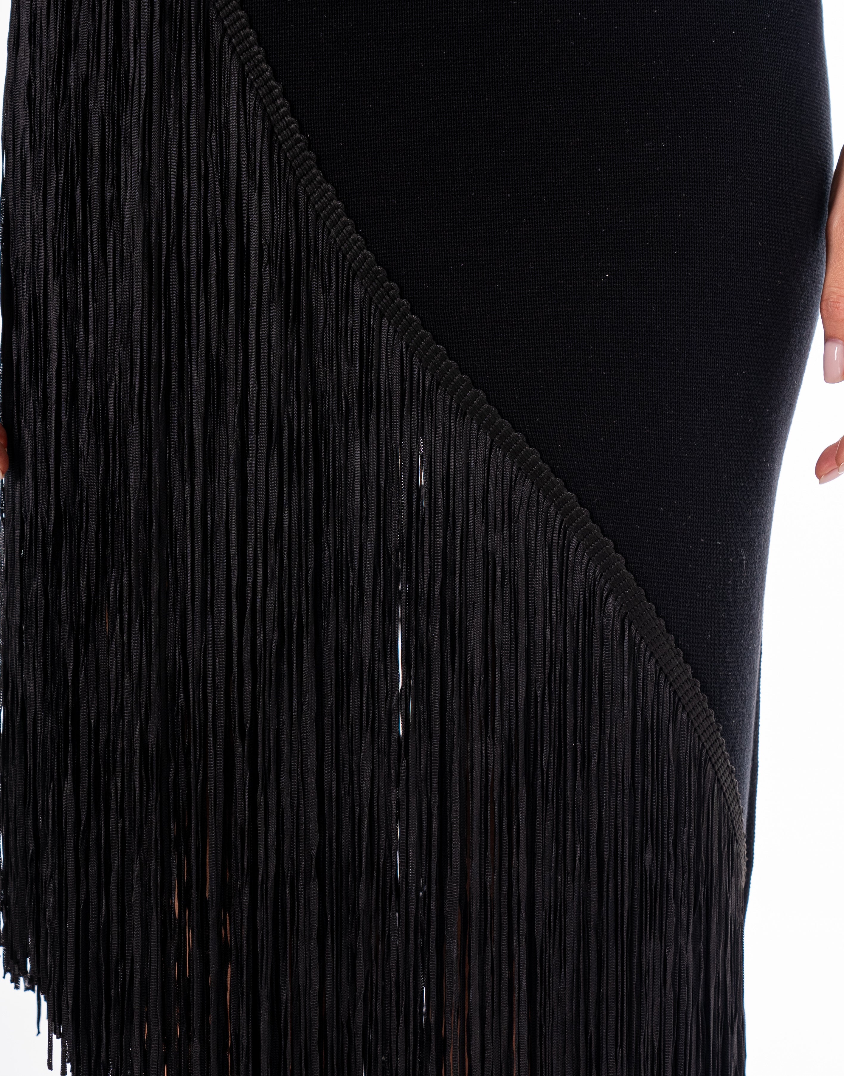 Beige Fringe Midi Dress - Black