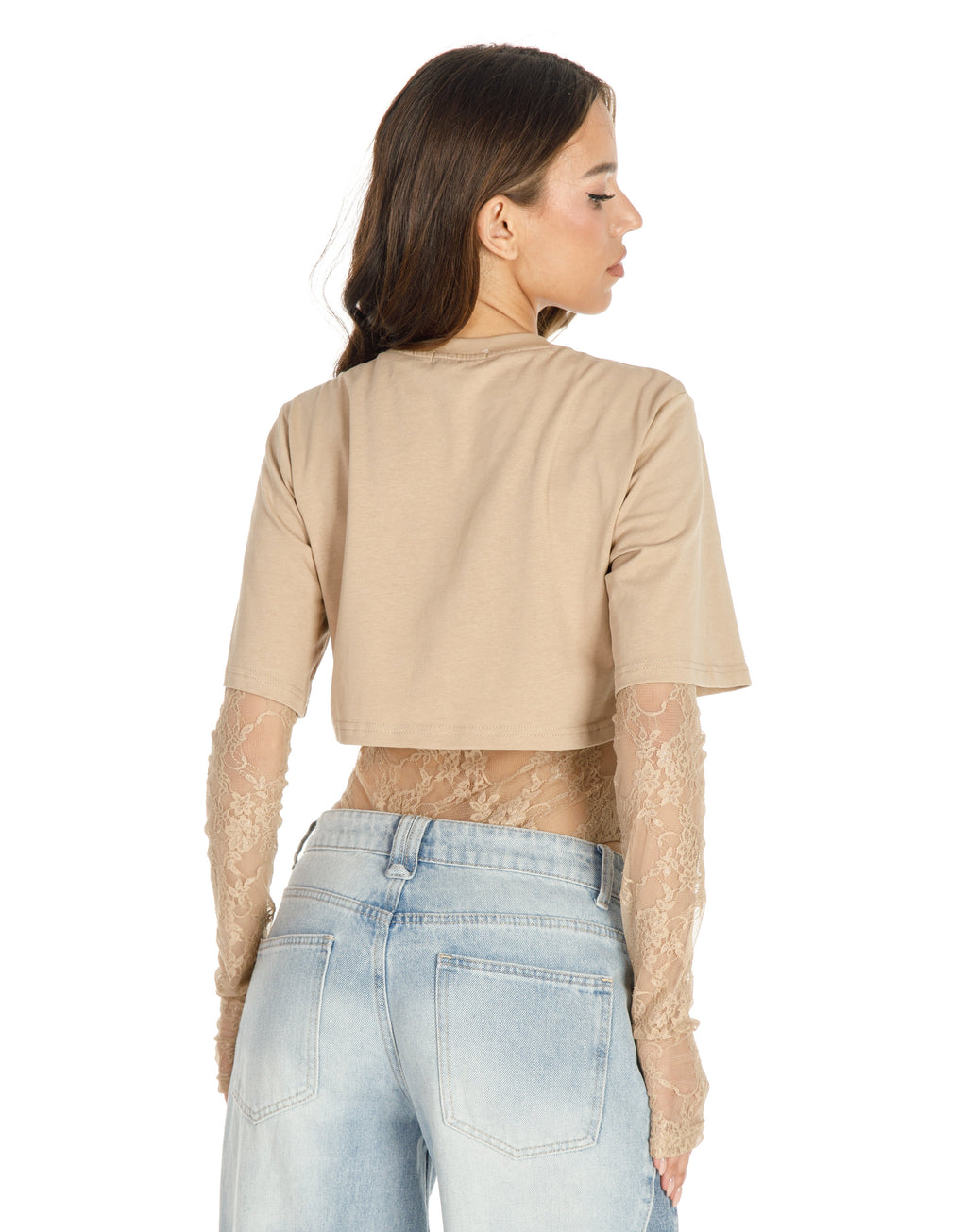 Boxy Cropped Tee - Beige