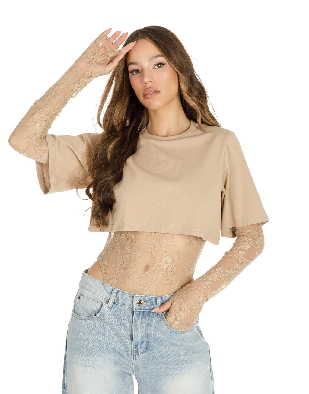 Boxy Cropped Tee - Beige