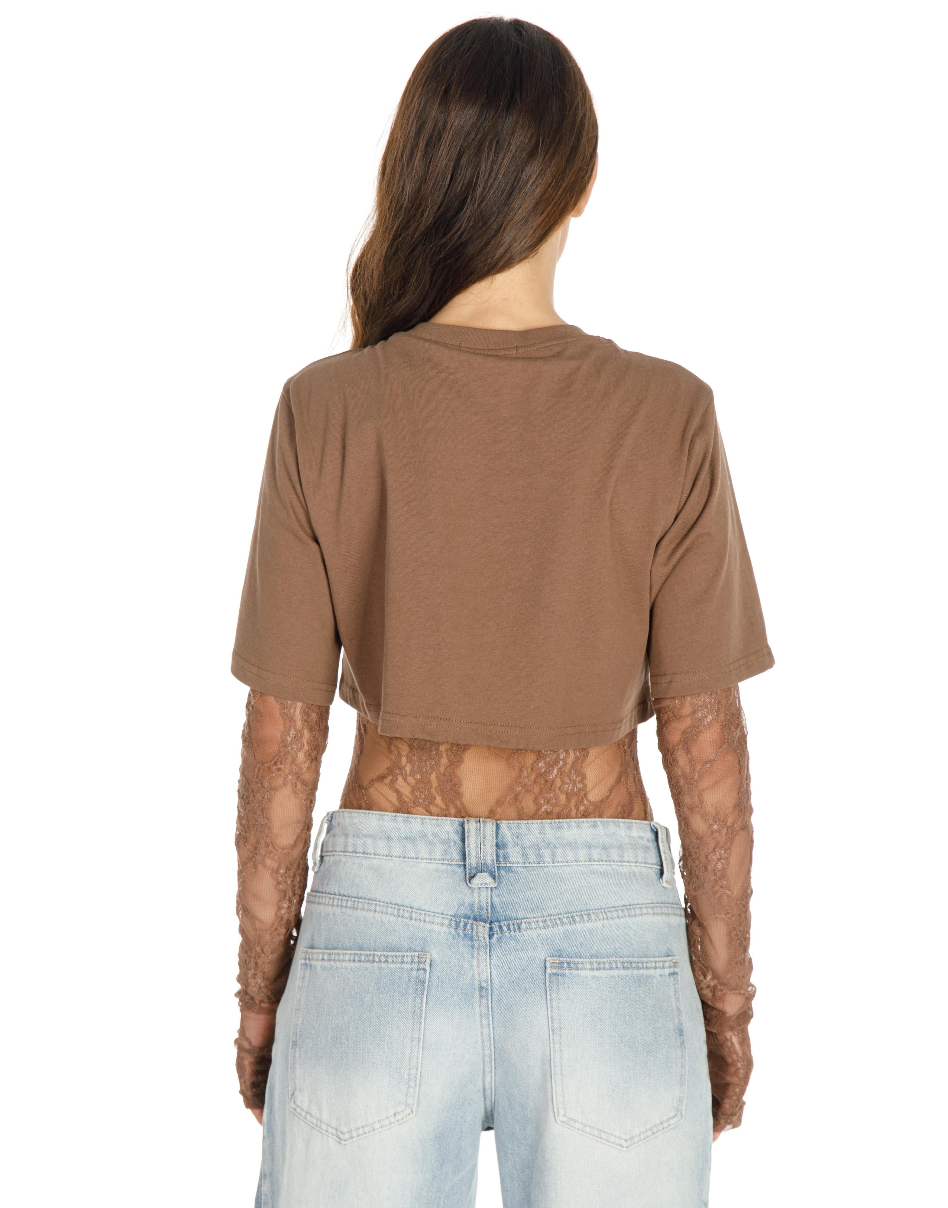 Boxy Cropped Tee - Brown