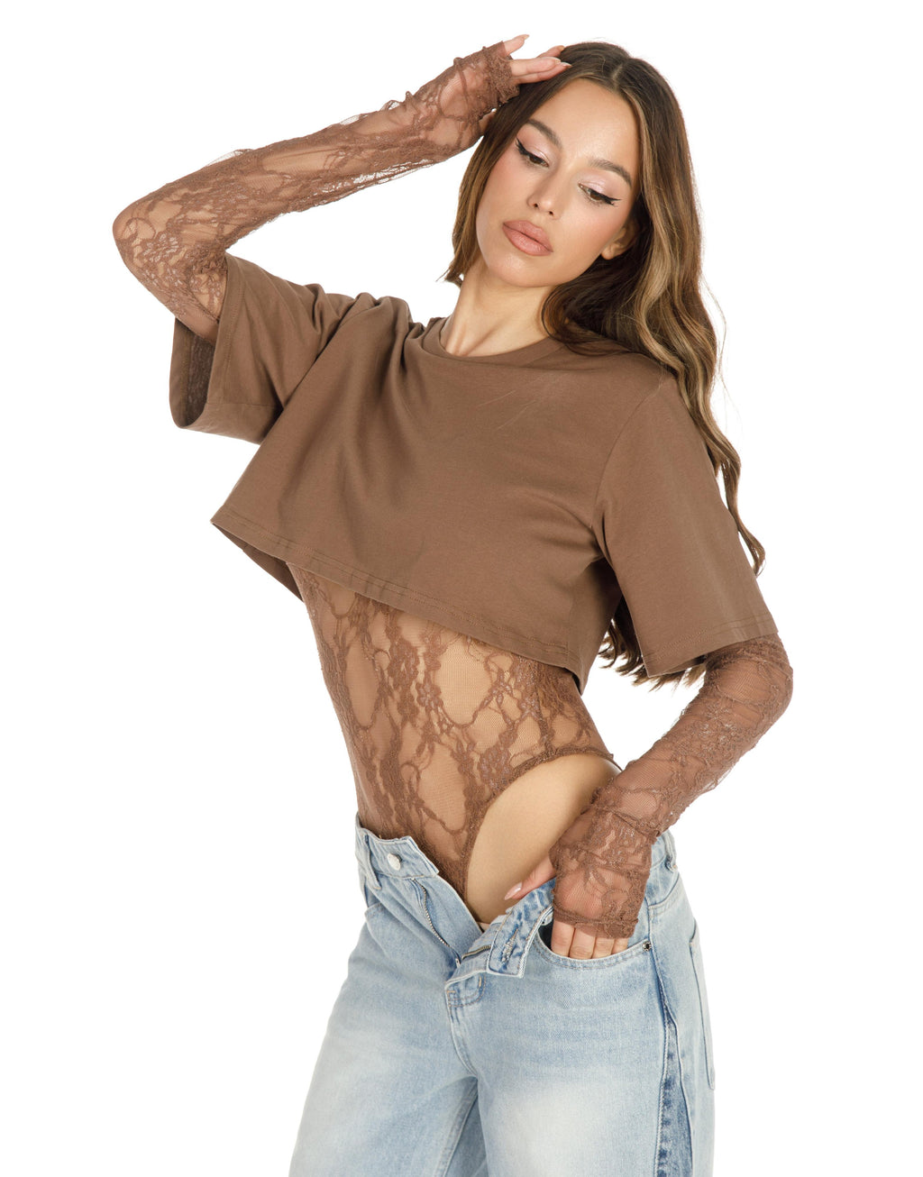 Boxy Cropped Tee - Brown