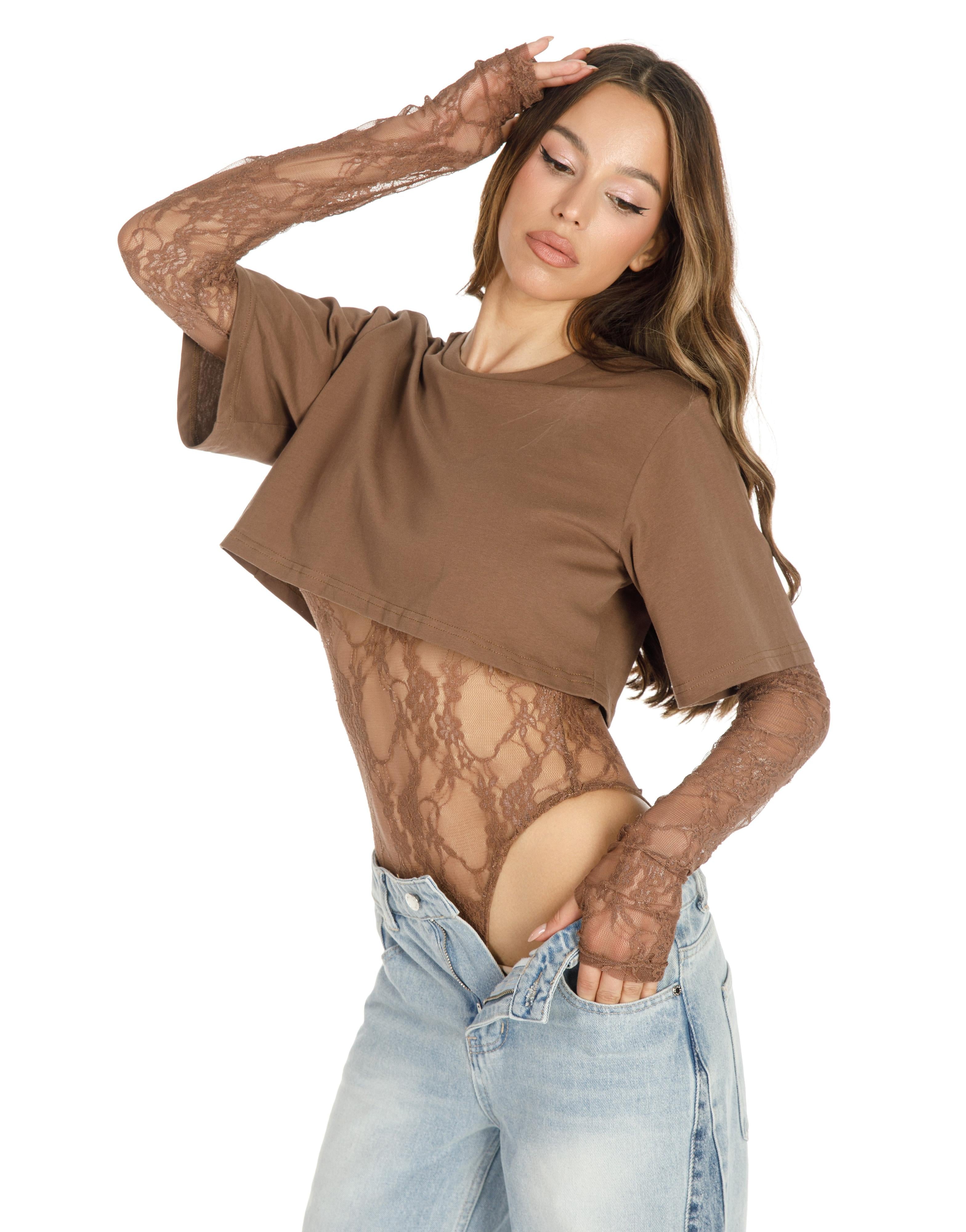 Boxy Cropped Tee - Brown
