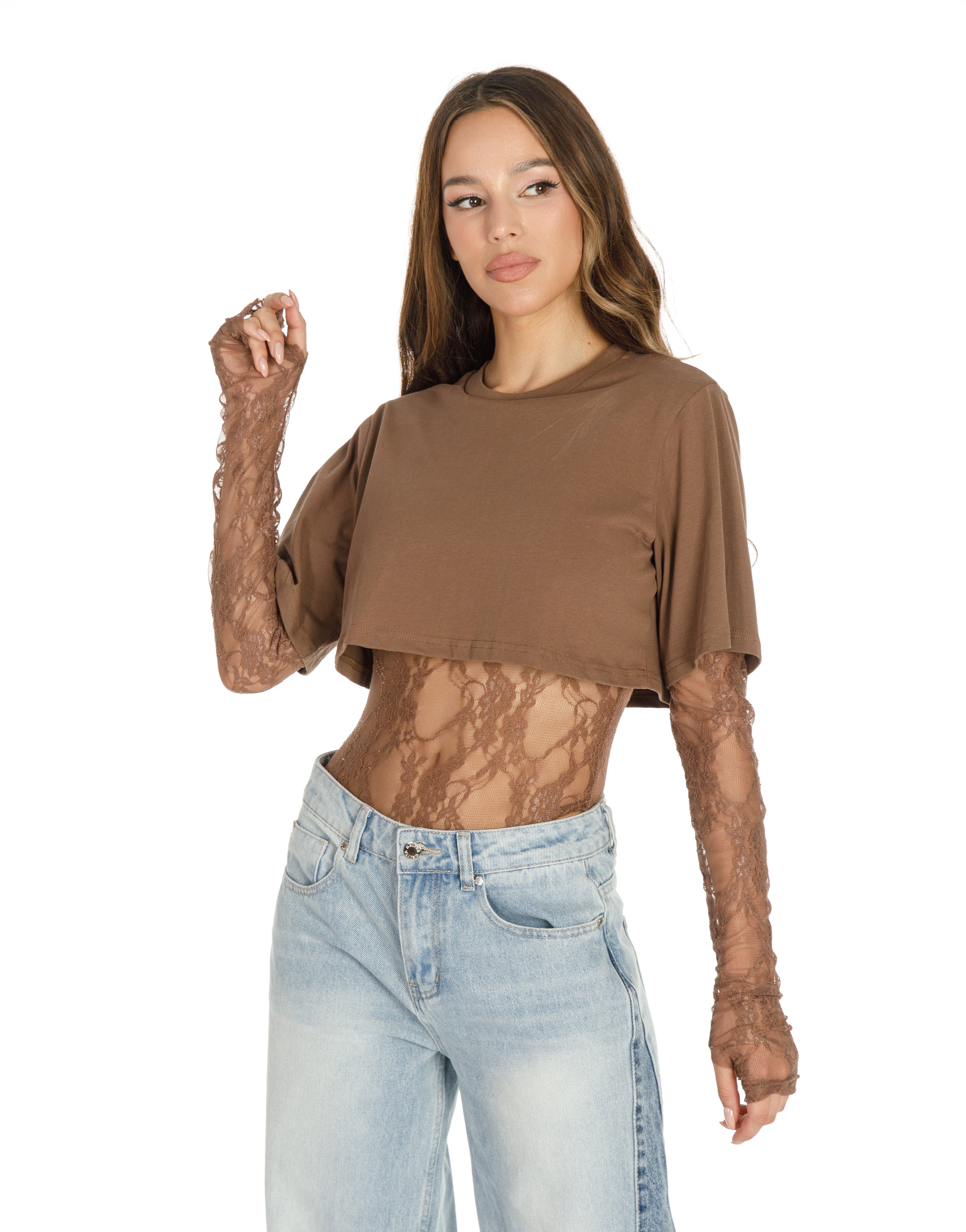 Boxy Cropped Tee - Brown