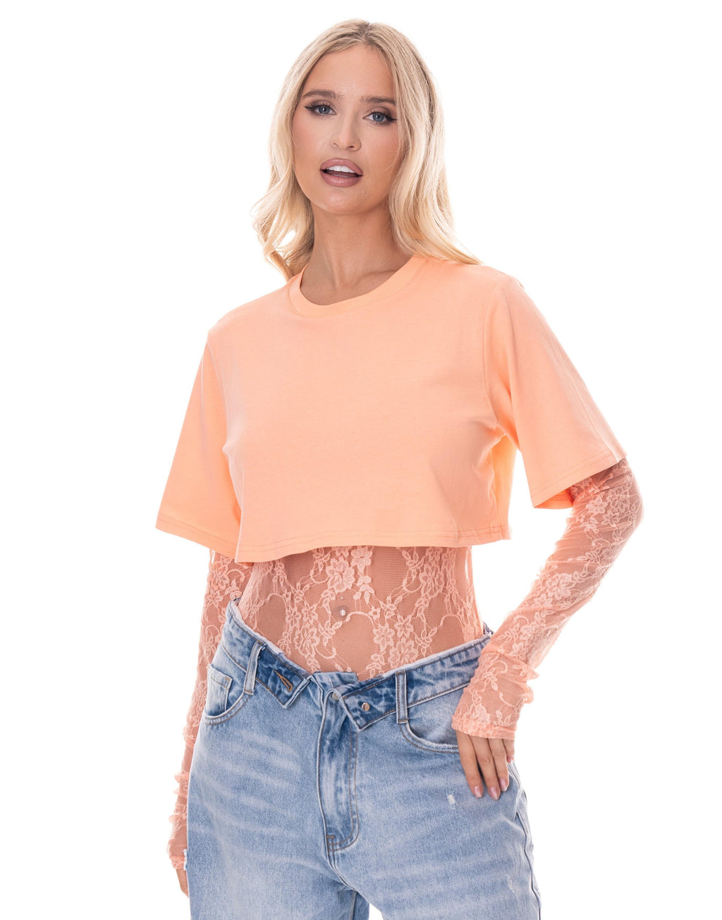 Boxy Cropped Tee - Peach