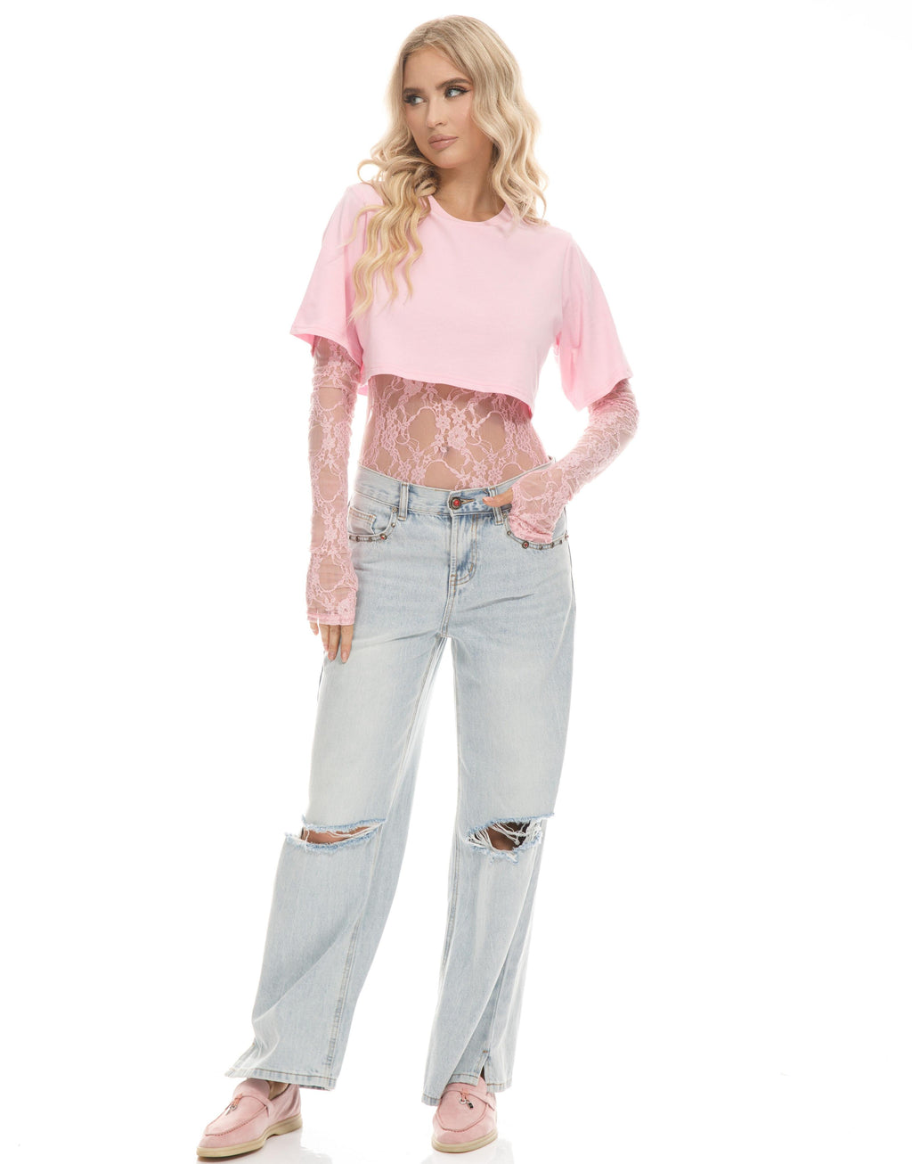 Boxy Cropped Tee - Pink