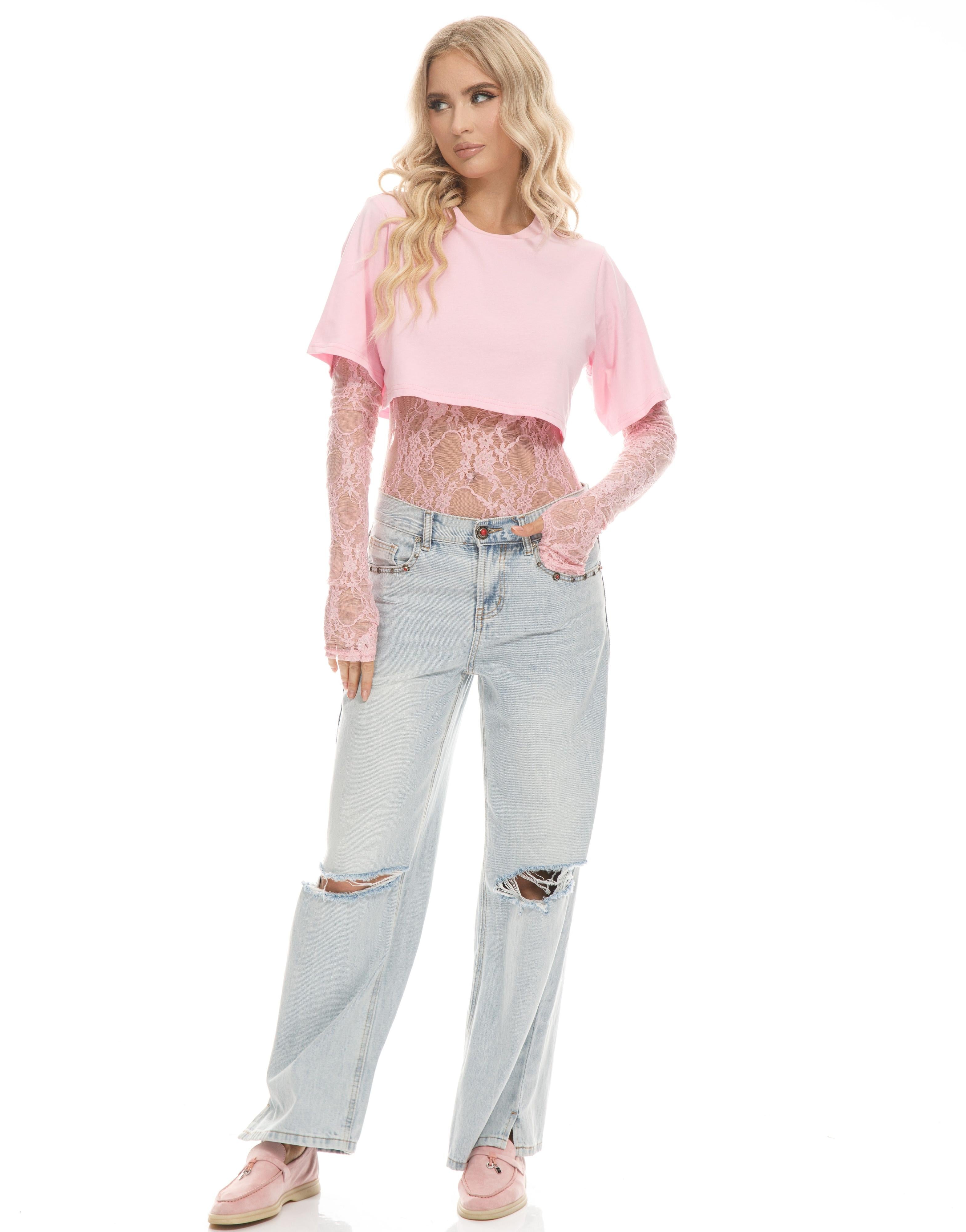 Boxy Cropped Tee - Pink