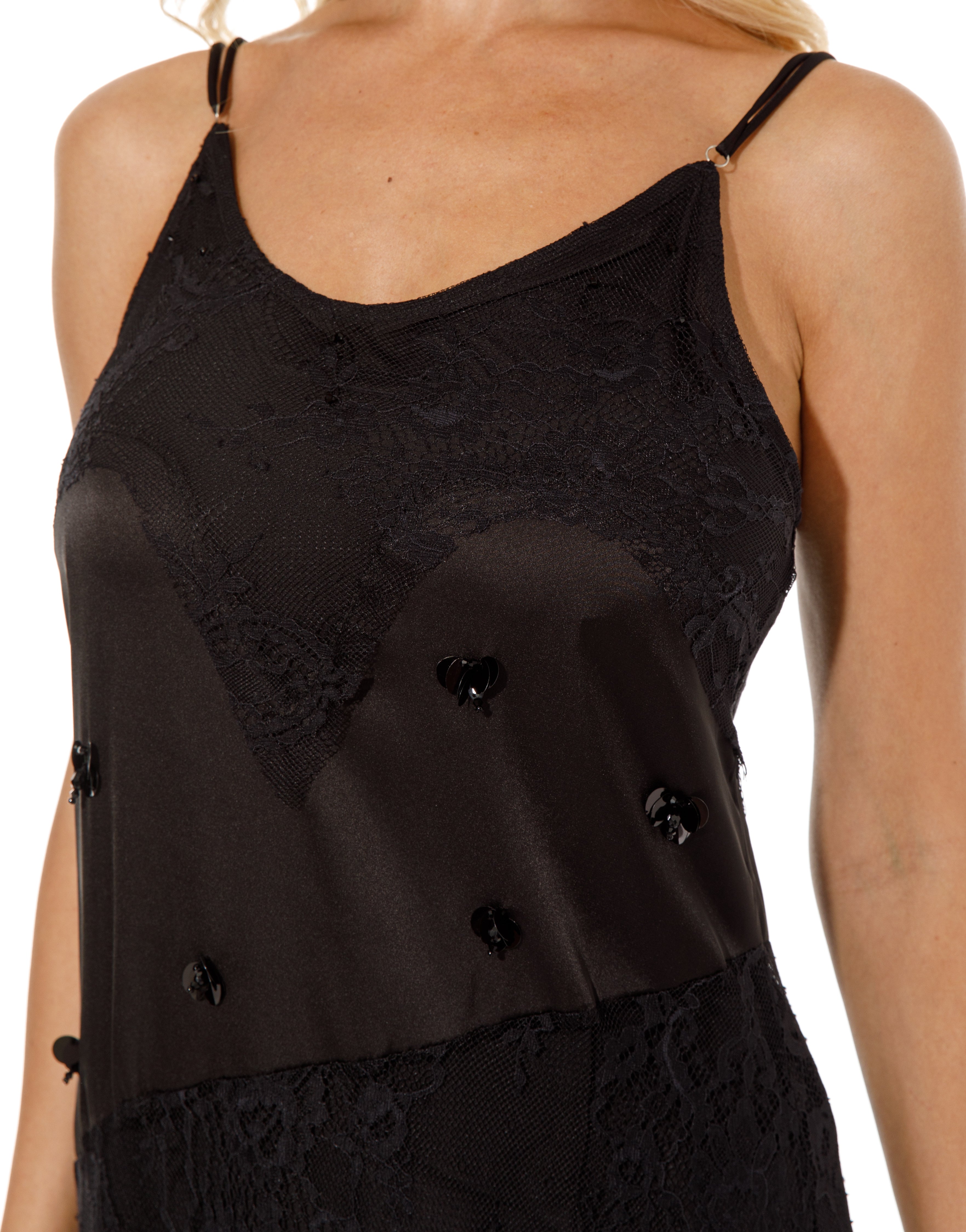 Lace Overlay Midi Dress - Black