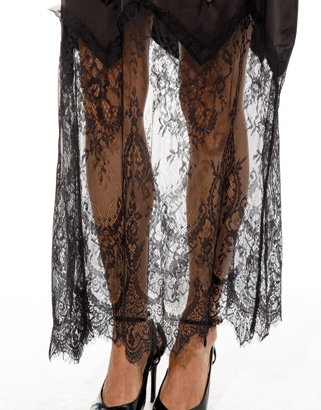 Lace Overlay Midi Dress - Black