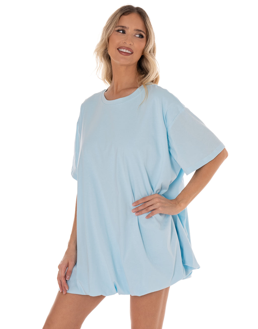 Loose T-Shirt Mini Dress - Light Blue