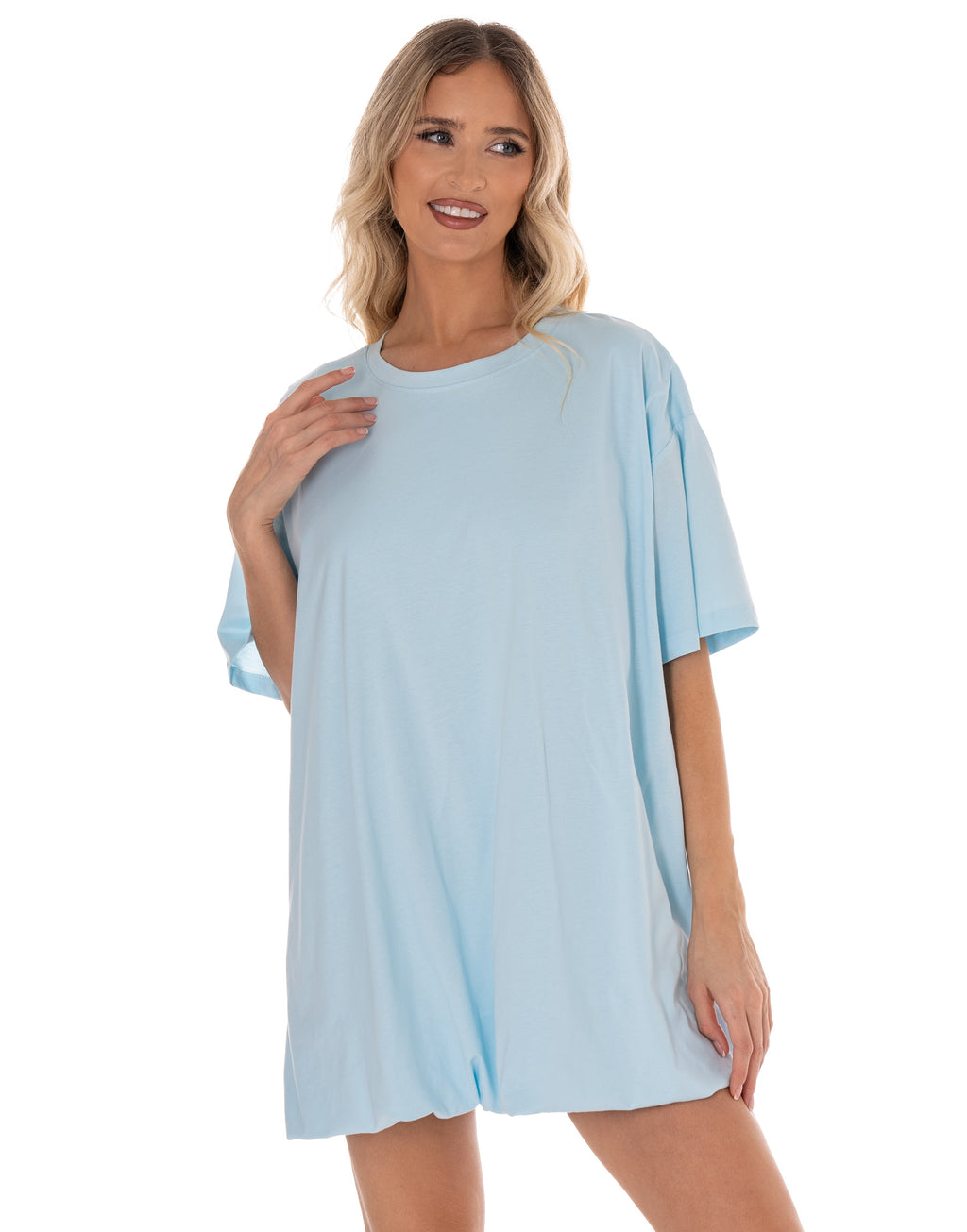 Loose T-Shirt Mini Dress - Light Blue