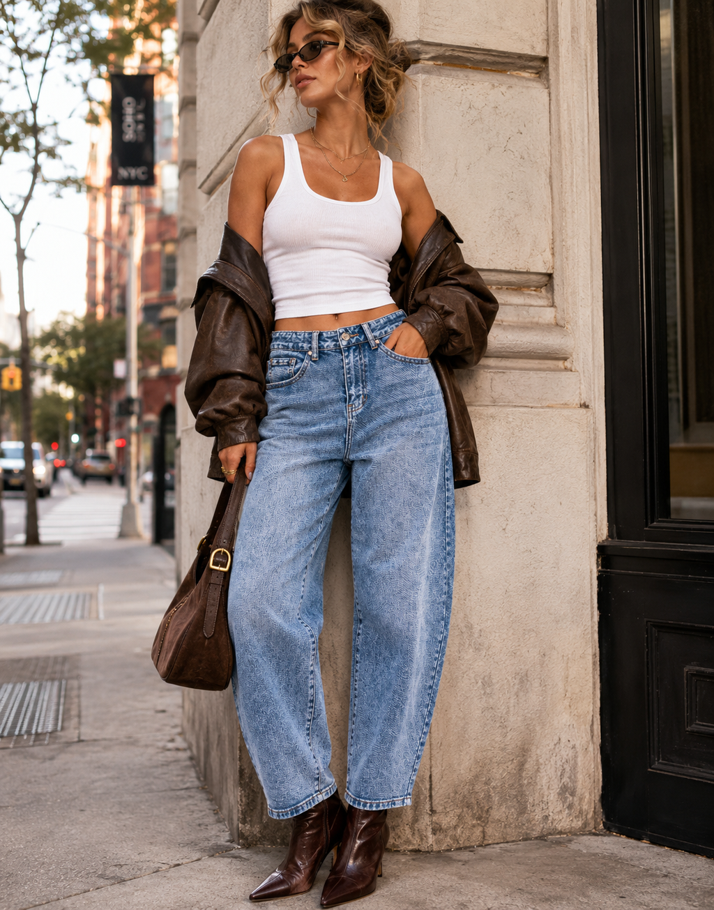 Wide-Leg Denim Jeans - Denim