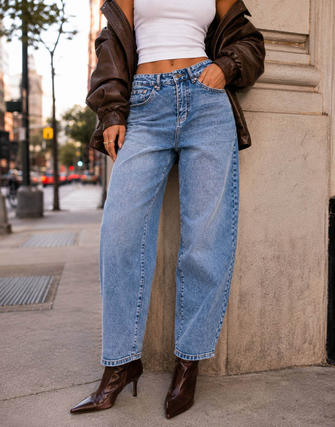 Wide-Leg Denim Jeans - Denim