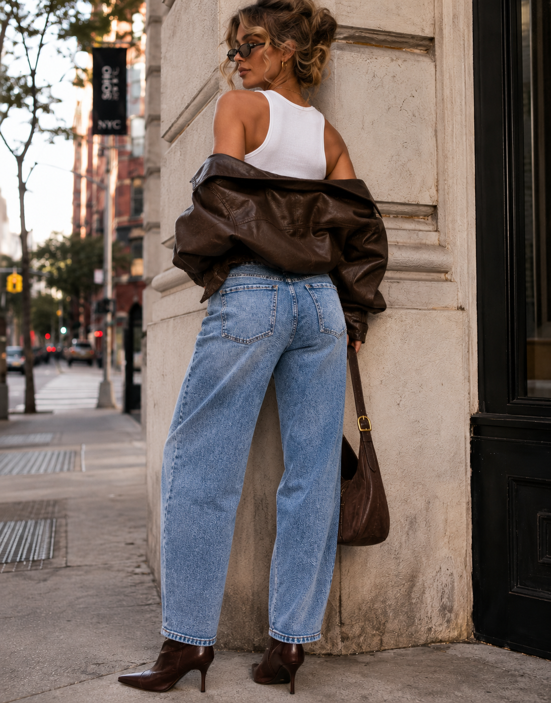 Wide-Leg Denim Jeans - Denim