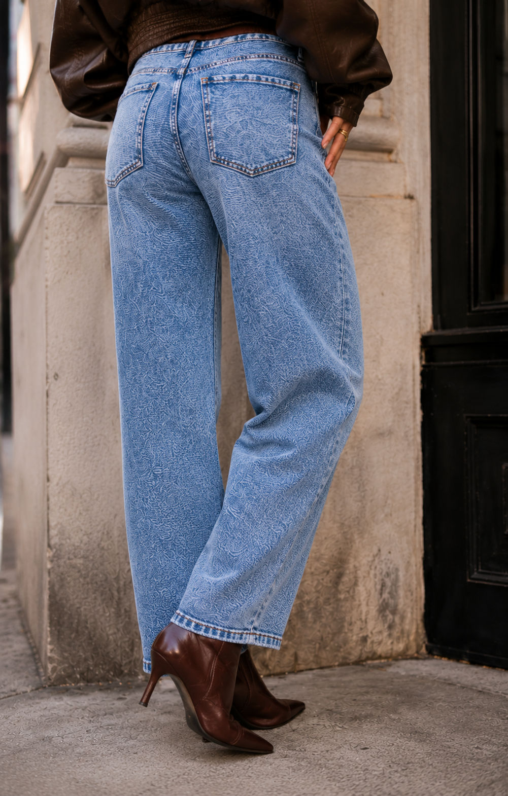 Wide-Leg Denim Jeans - Denim