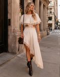 Asymmetrical Lace Midi Dress - Beige