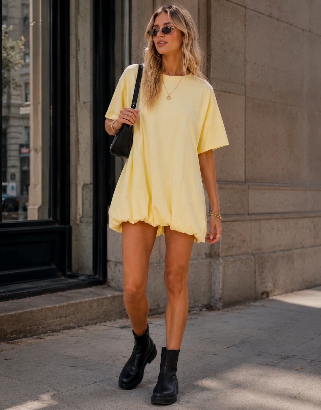 Loose T-Shirt Mini Dress - Yellow