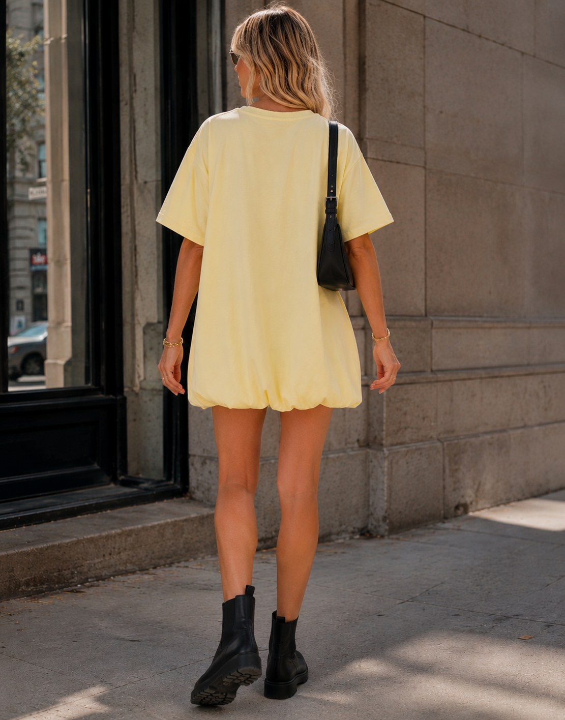 Loose T-Shirt Mini Dress - Yellow