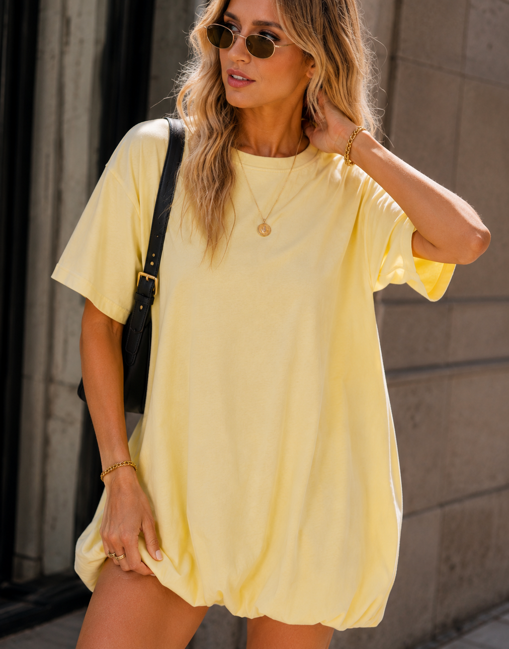 Loose T-Shirt Mini Dress - Yellow