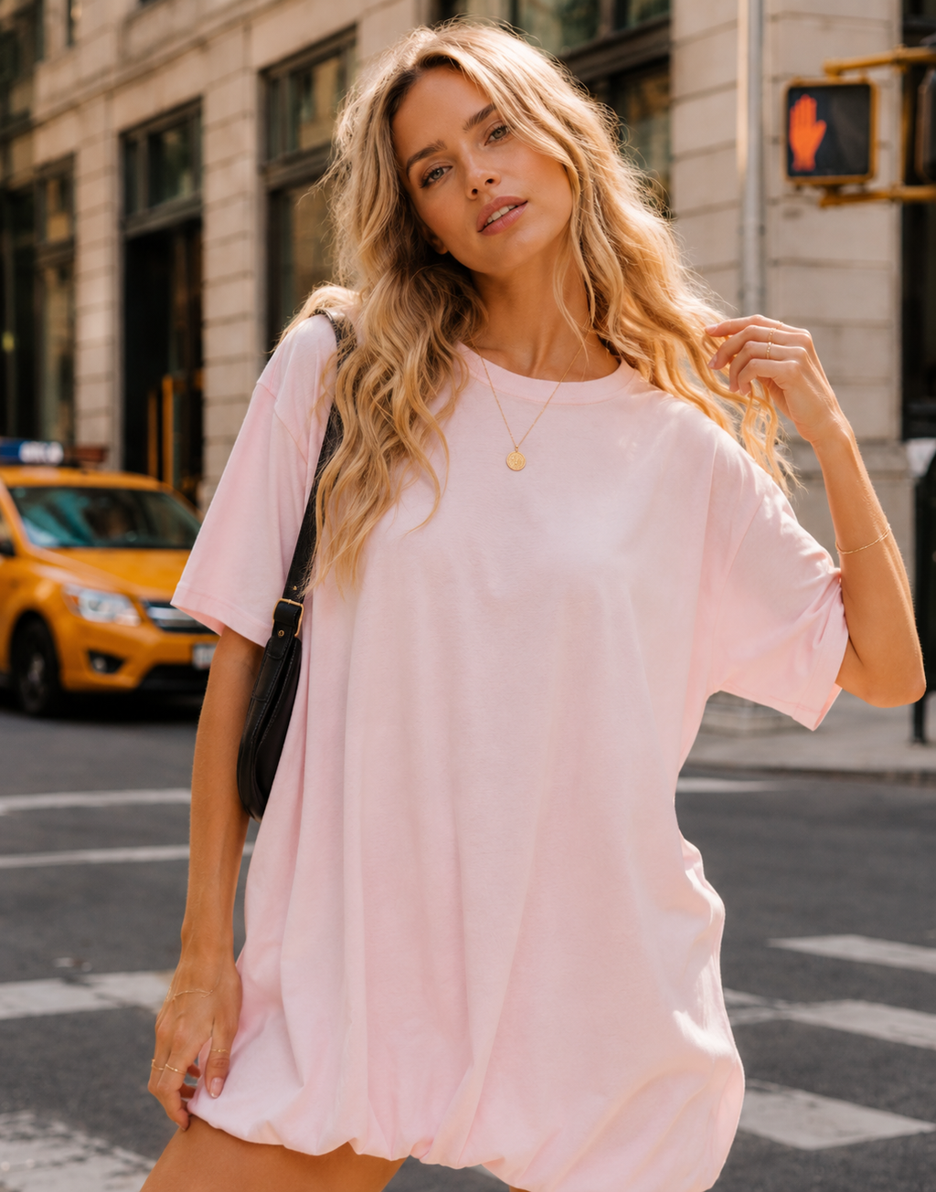 Loose T-Shirt Mini Dress - Pink