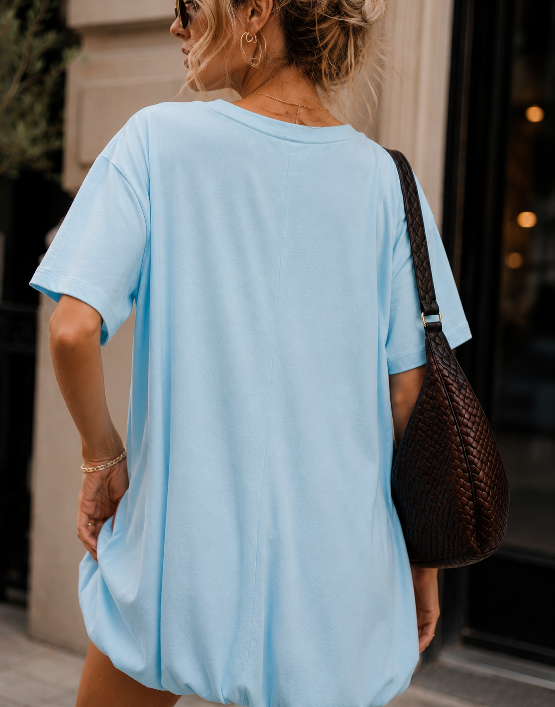 Loose T-Shirt Mini Dress - Light Blue