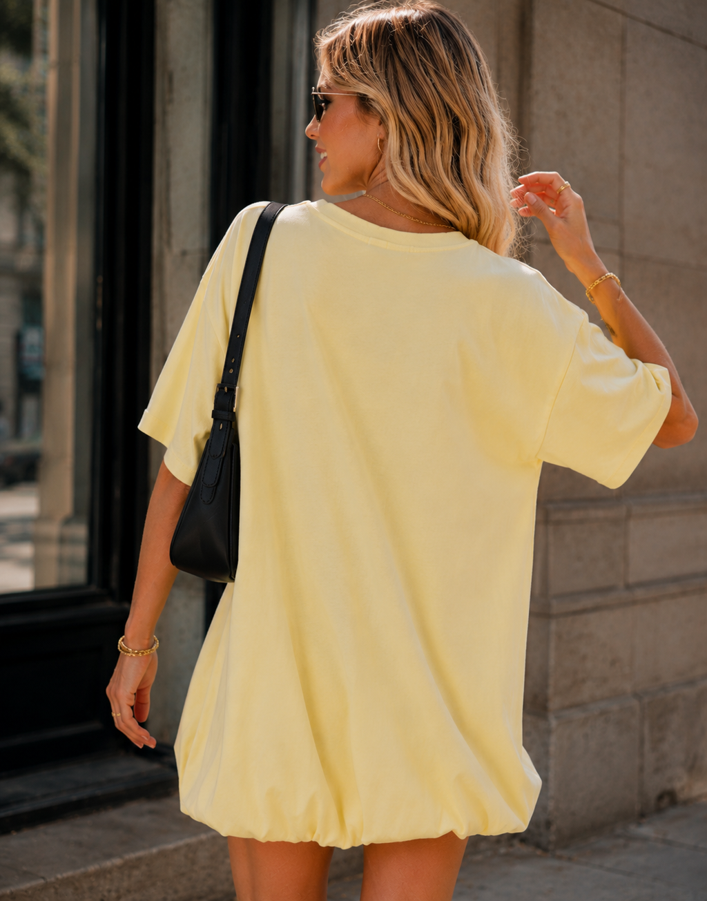 Loose T-Shirt Mini Dress - Yellow