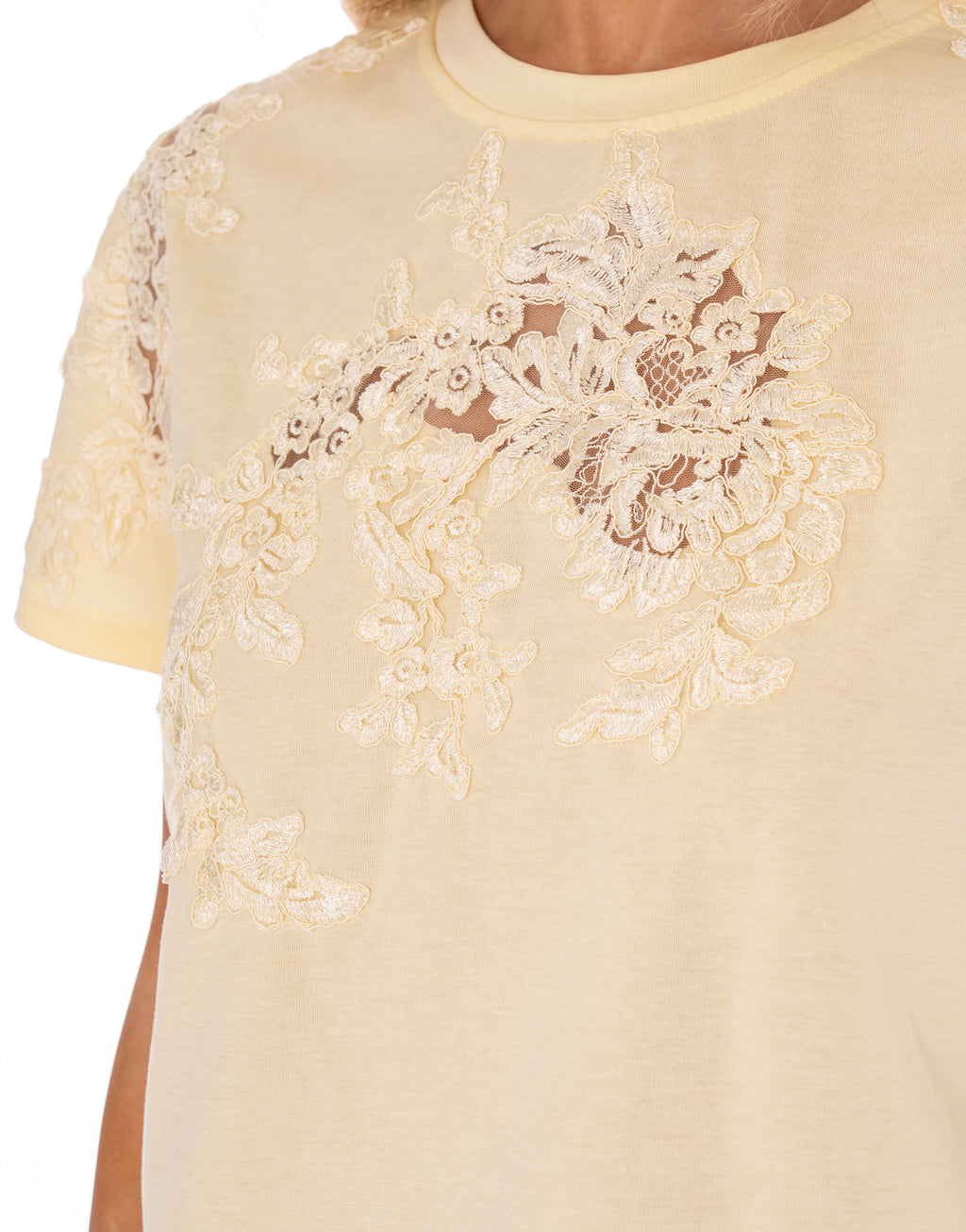 Lace Detail Short Sleeve Top - Yellow