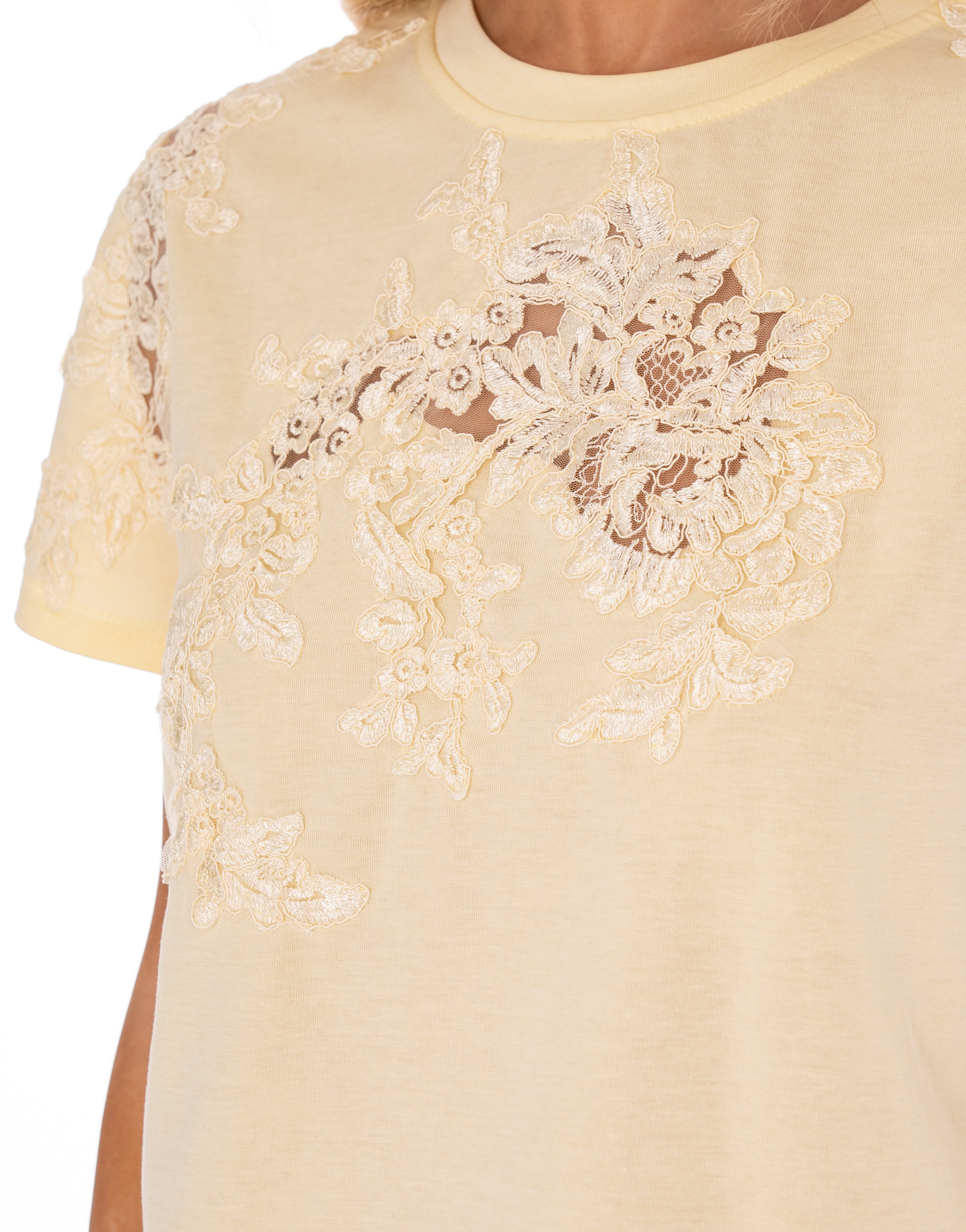 Lace Detail Short Sleeve Top - Yellow