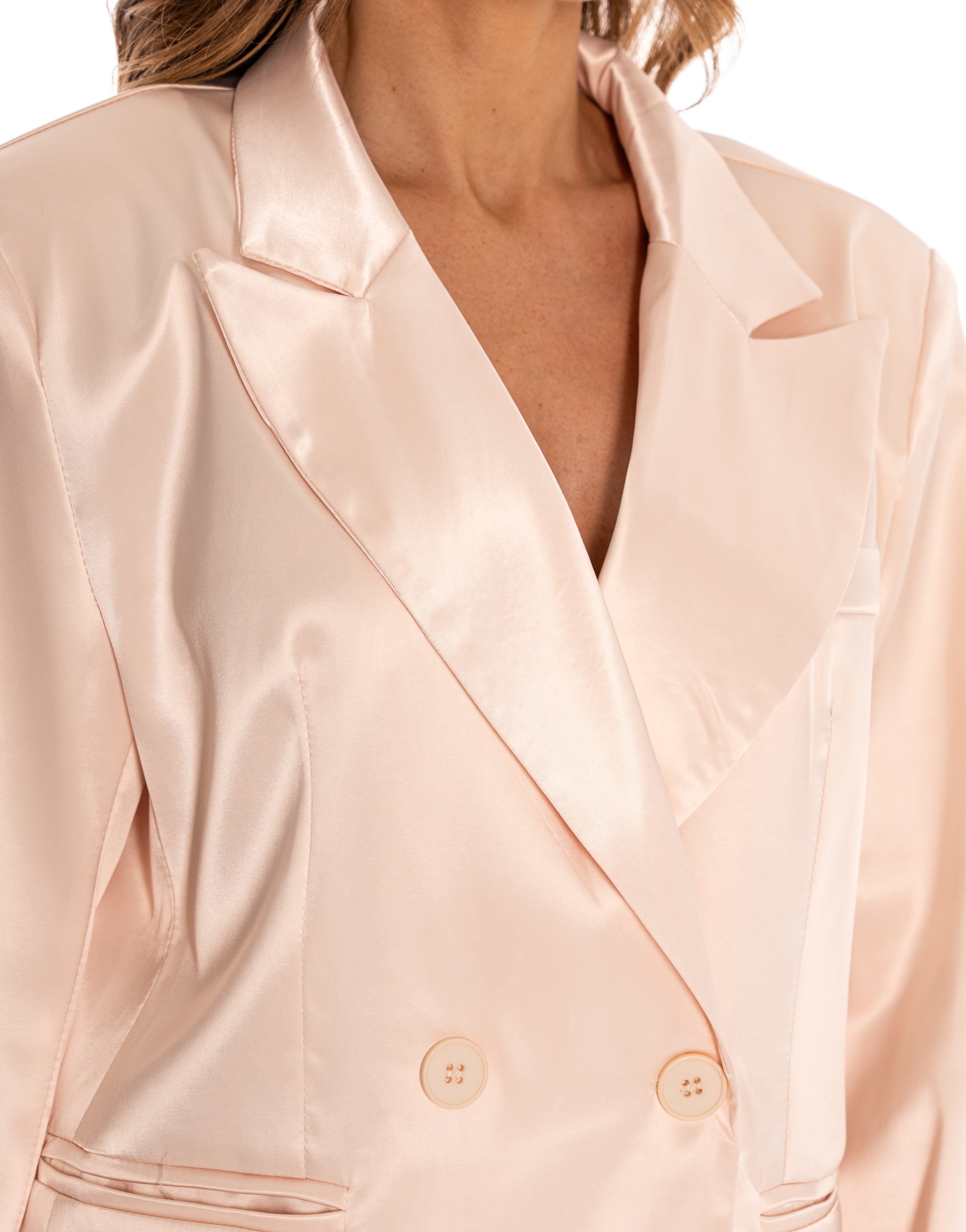 Satin Double-Breasted Blazer - Beige