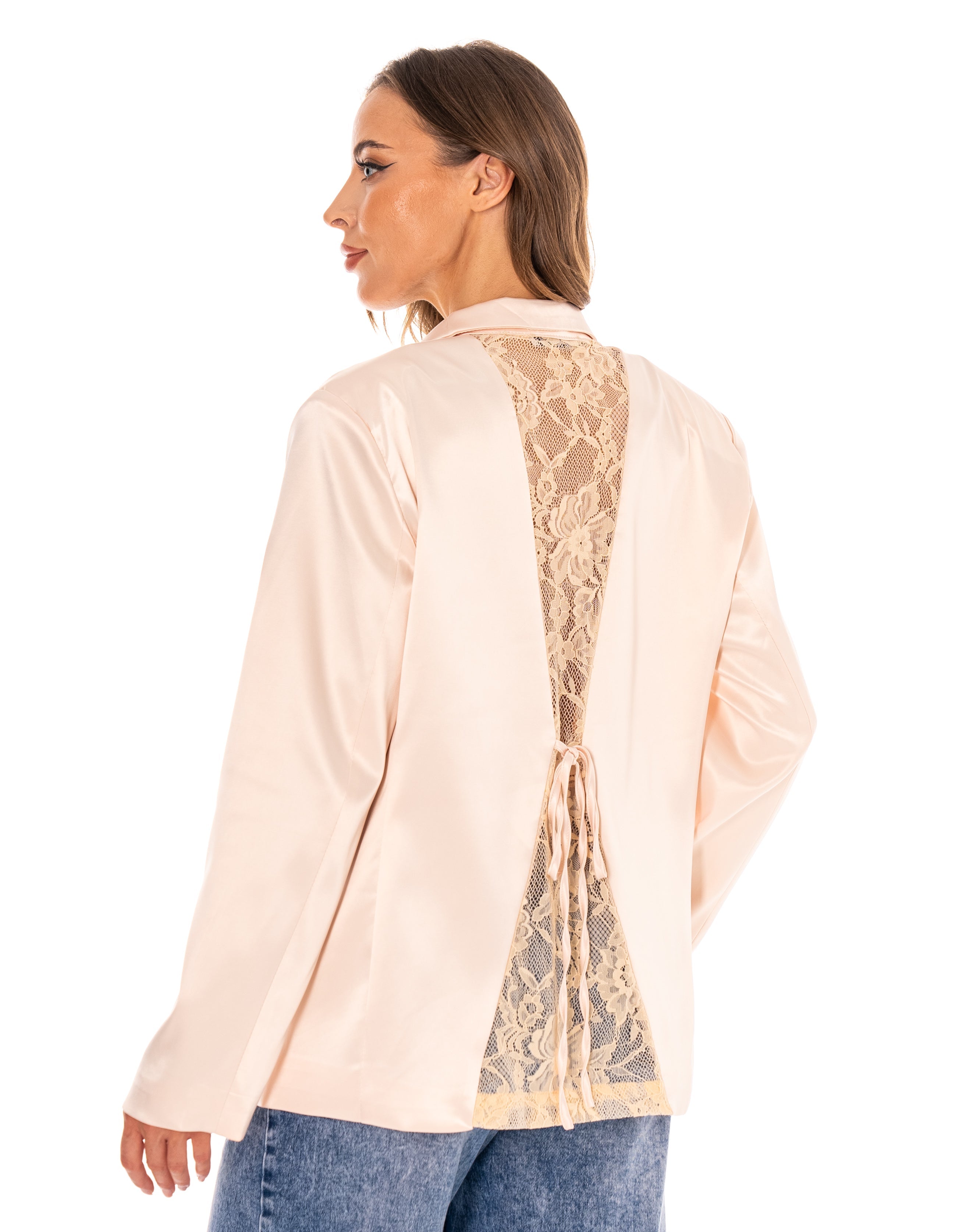 Satin Double-Breasted Blazer - Beige