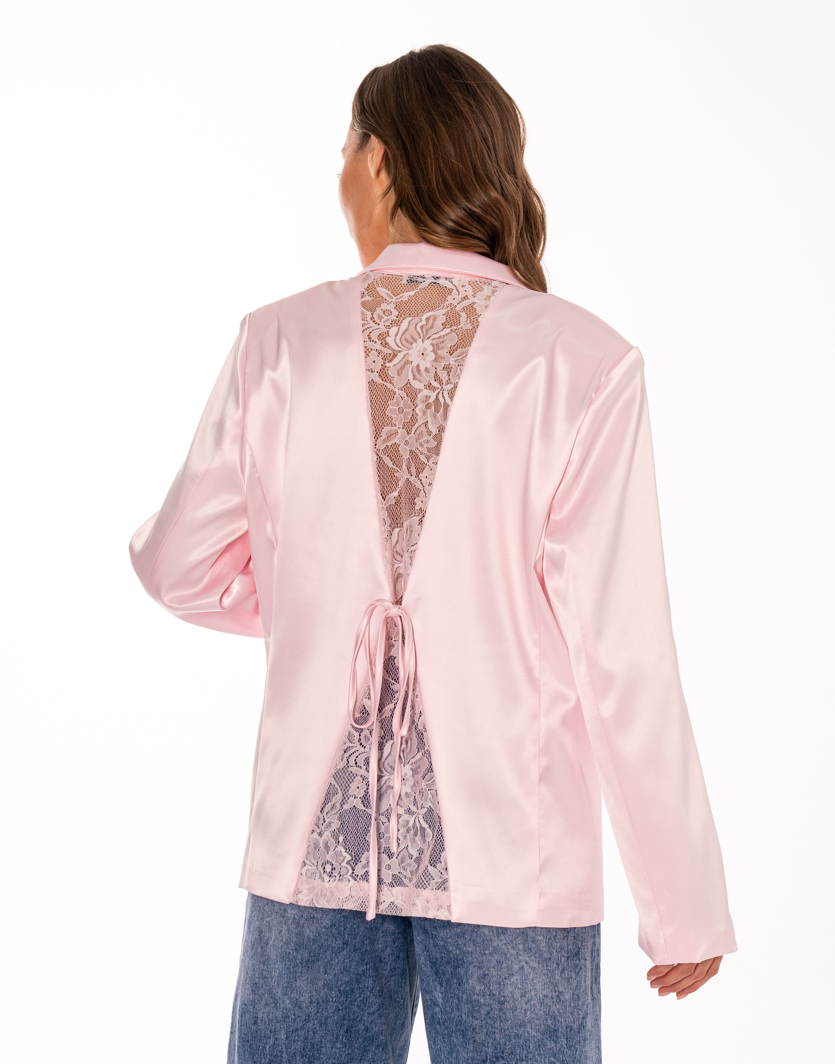Satin Double-Breasted Blazer - Pink