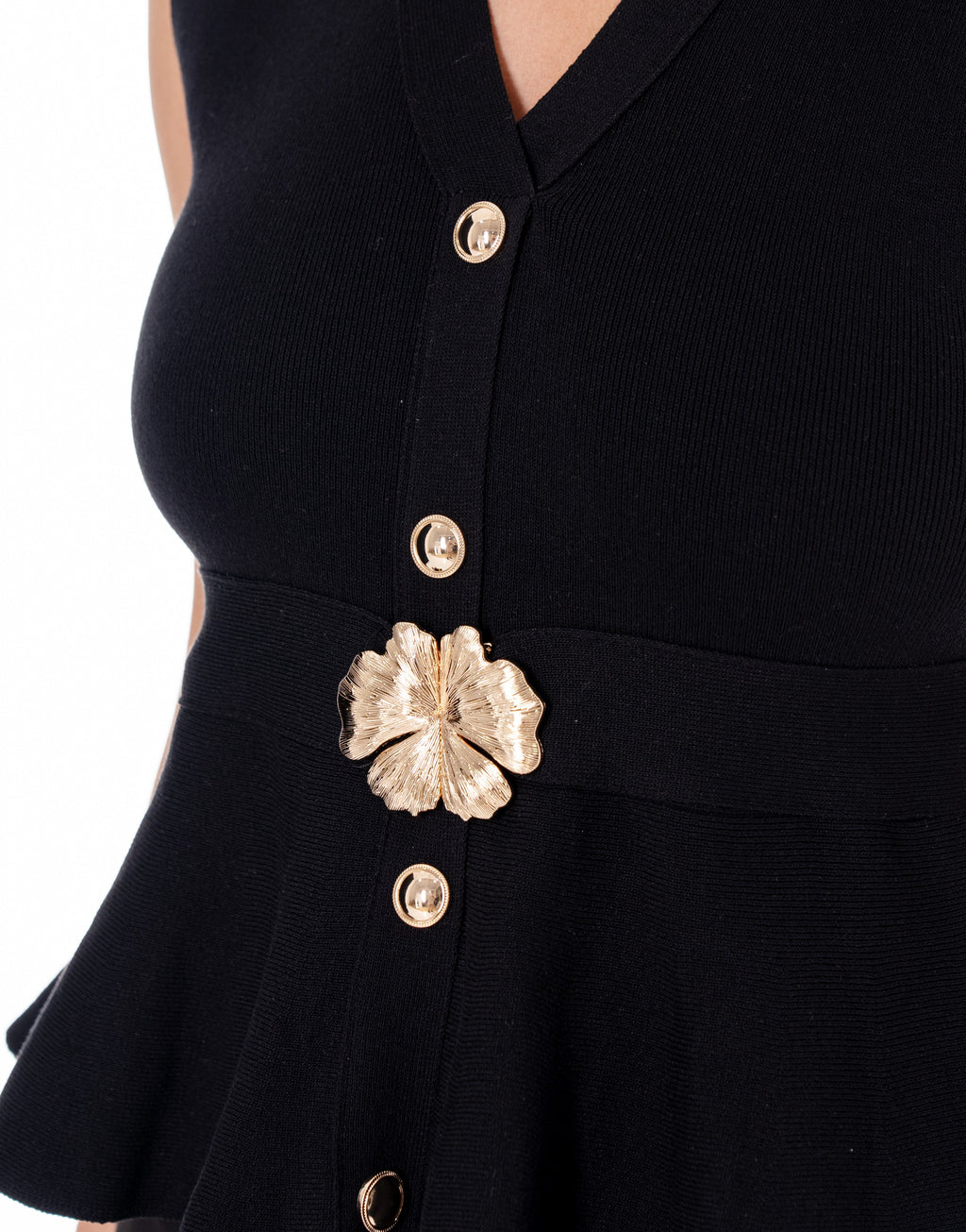 Peplum Button-Down Vest Top - Black