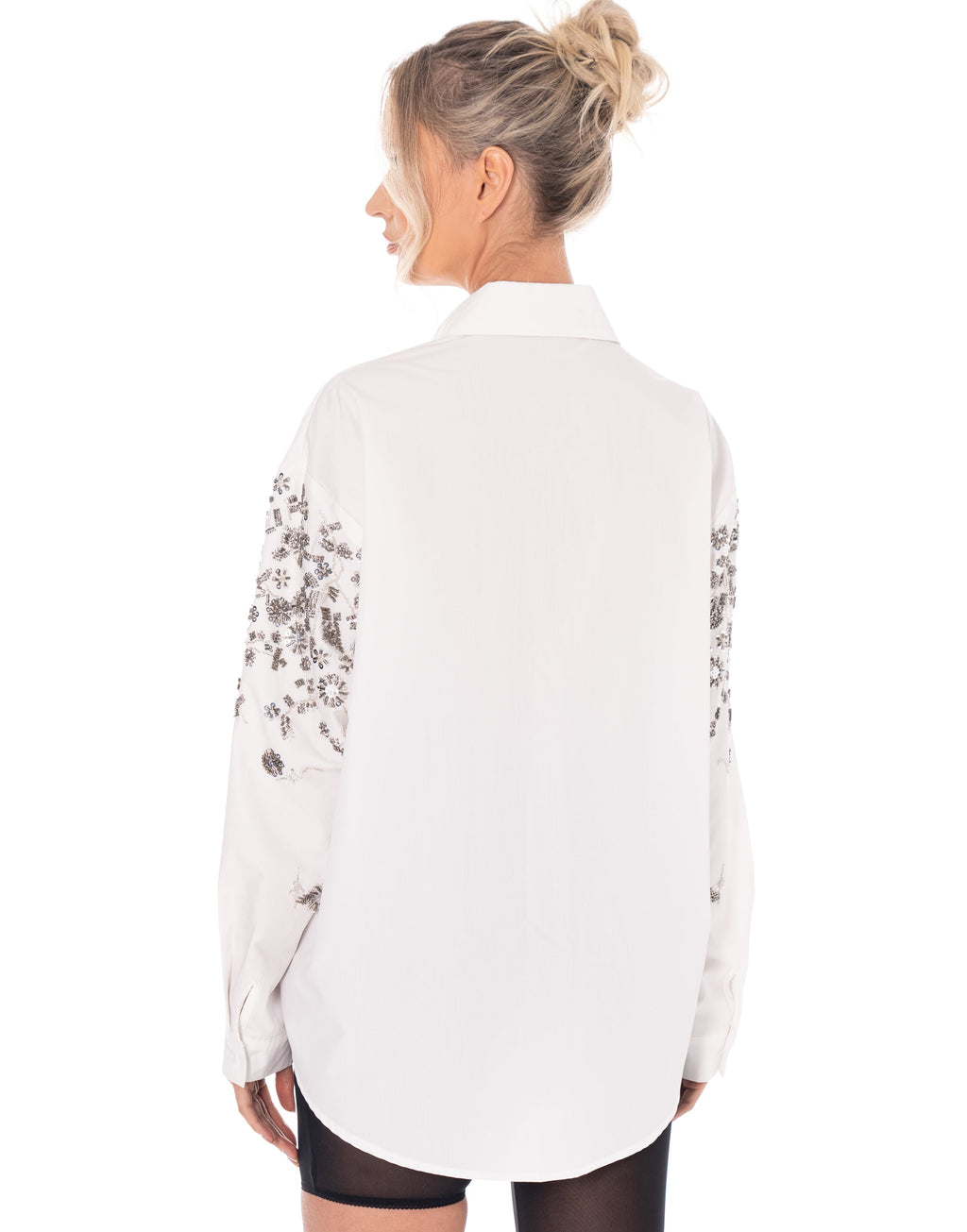 Embroidered Long-Sleeve Button-Down - White