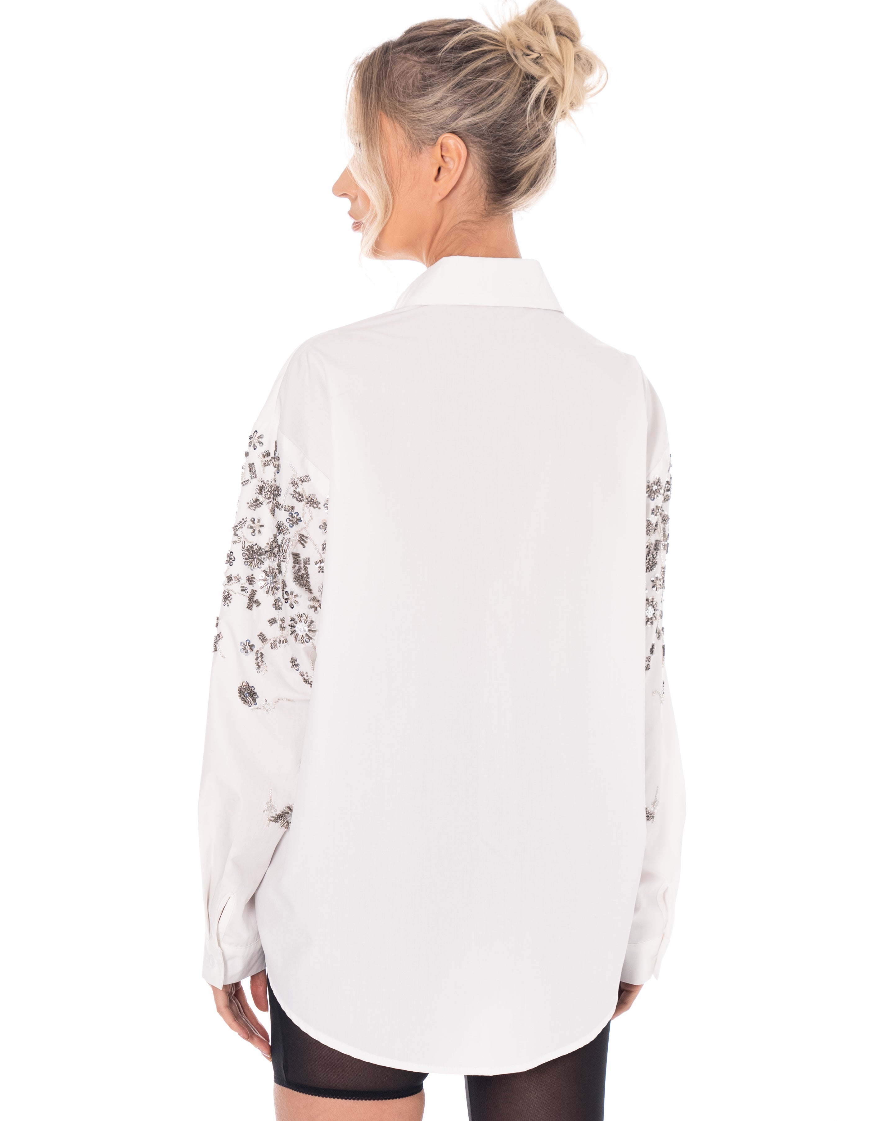 Embroidered Long-Sleeve Button-Down - White